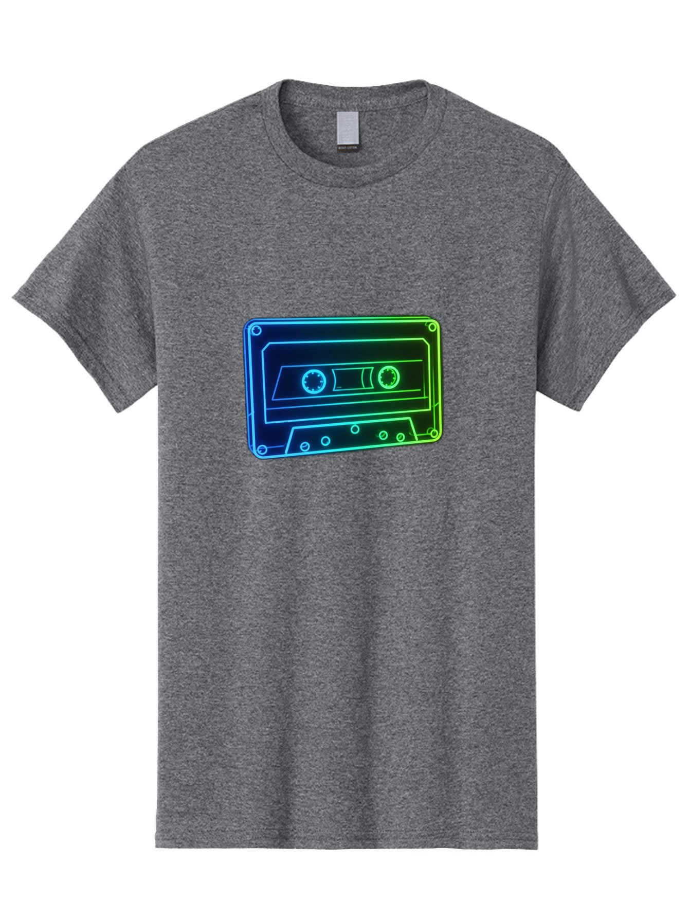 Cassette-Tape-5 Men'S Graphic Tee, 100% Cotton, Comfortable Casual Summer Wear, Machine Washable, Retro Cassette Tape, Vintage Music Format, Nostalgic Design, Neon Outline, Blue Glow, Music Nostalgia, Retro Technology, 80S Memorabilia, Baa263 11