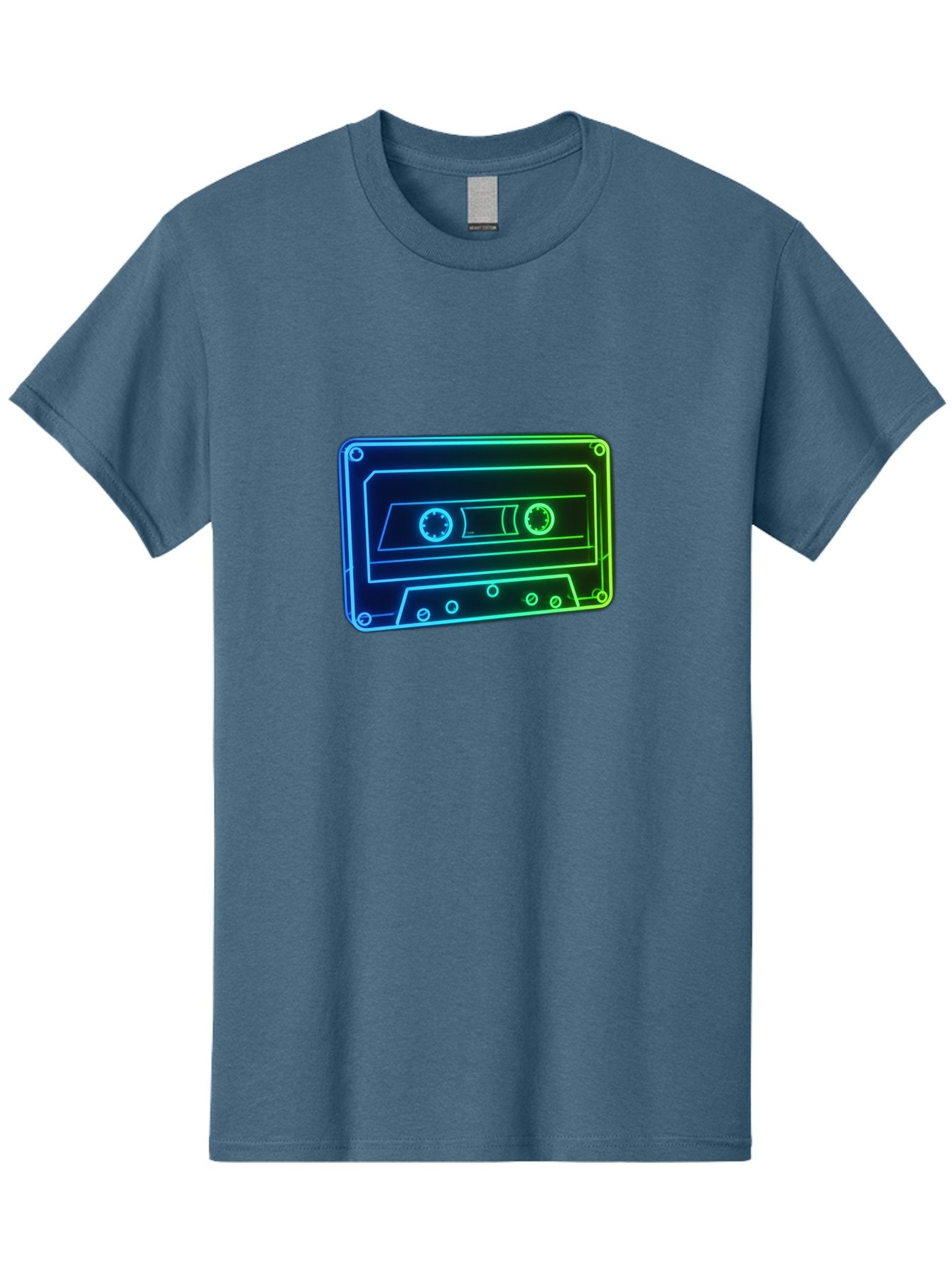 Cassette-Tape-5 Men'S Graphic Tee, 100% Cotton, Comfortable Casual Summer Wear, Machine Washable, Retro Cassette Tape, Vintage Music Format, Nostalgic Design, Neon Outline, Blue Glow, Music Nostalgia, Retro Technology, 80S Memorabilia, Baa263 14