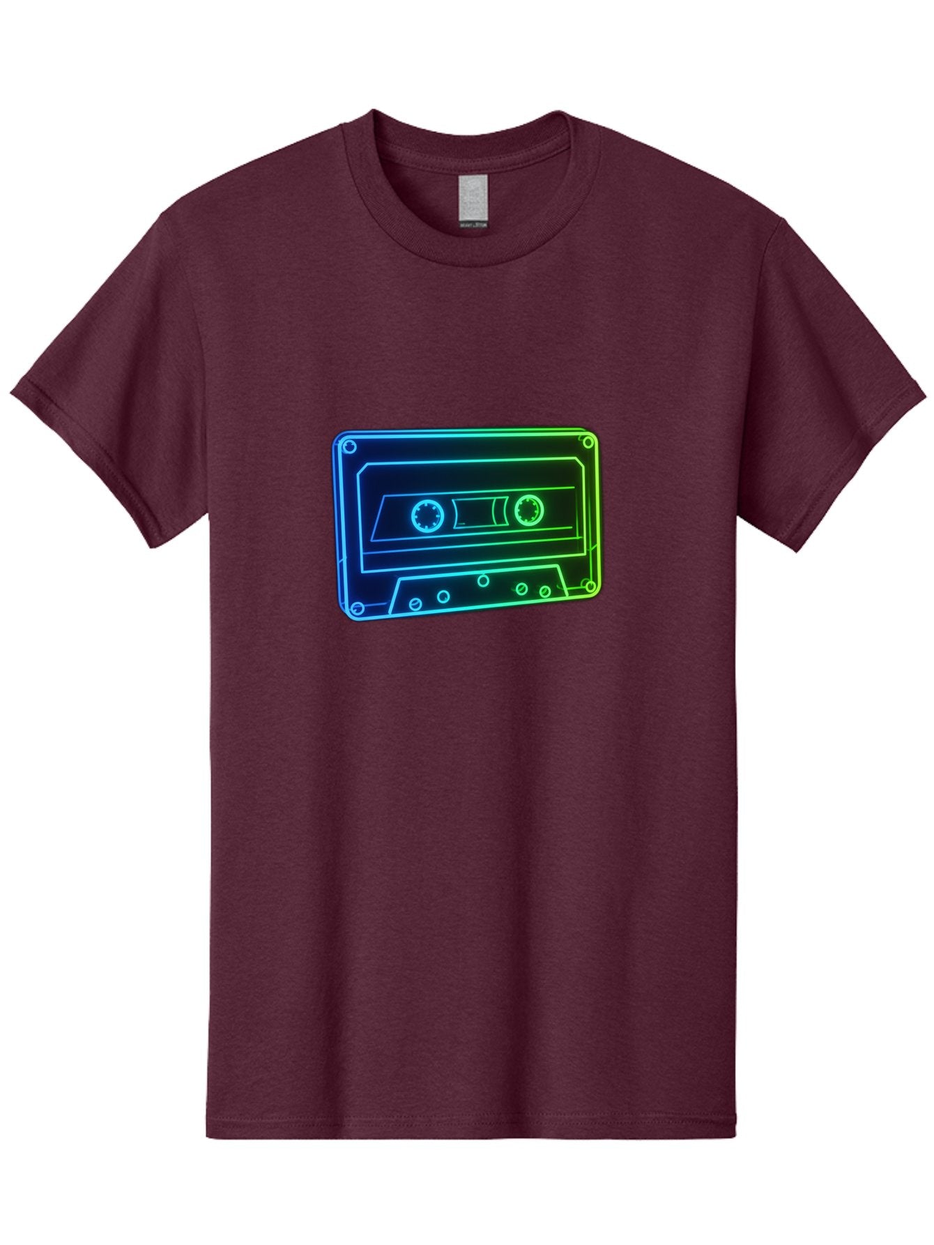 Cassette-Tape-5 Men'S Graphic Tee, 100% Cotton, Comfortable Casual Summer Wear, Machine Washable, Retro Cassette Tape, Vintage Music Format, Nostalgic Design, Neon Outline, Blue Glow, Music Nostalgia, Retro Technology, 80S Memorabilia, Baa263