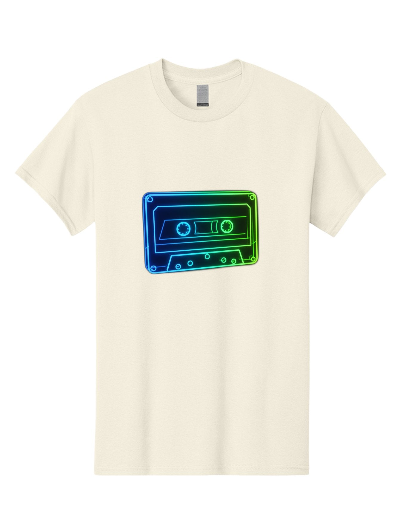 Cassette-Tape-5 Men'S Graphic Tee, 100% Cotton, Comfortable Casual Summer Wear, Machine Washable, Retro Cassette Tape, Vintage Music Format, Nostalgic Design, Neon Outline, Blue Glow, Music Nostalgia, Retro Technology, 80S Memorabilia, Baa263 7