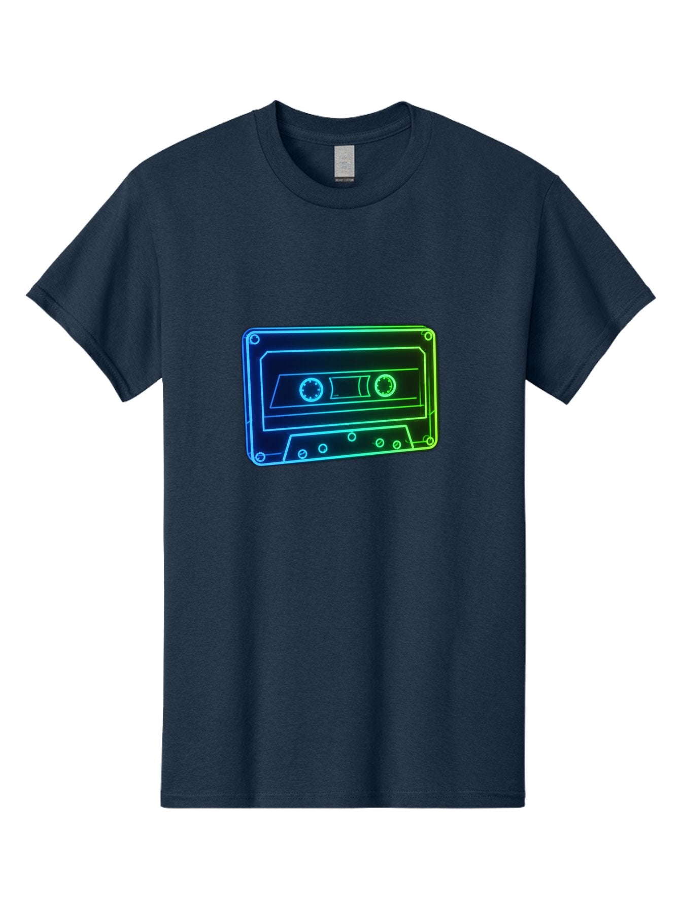 Cassette-Tape-5 Men'S Graphic Tee, 100% Cotton, Comfortable Casual Summer Wear, Machine Washable, Retro Cassette Tape, Vintage Music Format, Nostalgic Design, Neon Outline, Blue Glow, Music Nostalgia, Retro Technology, 80S Memorabilia, Baa263 8