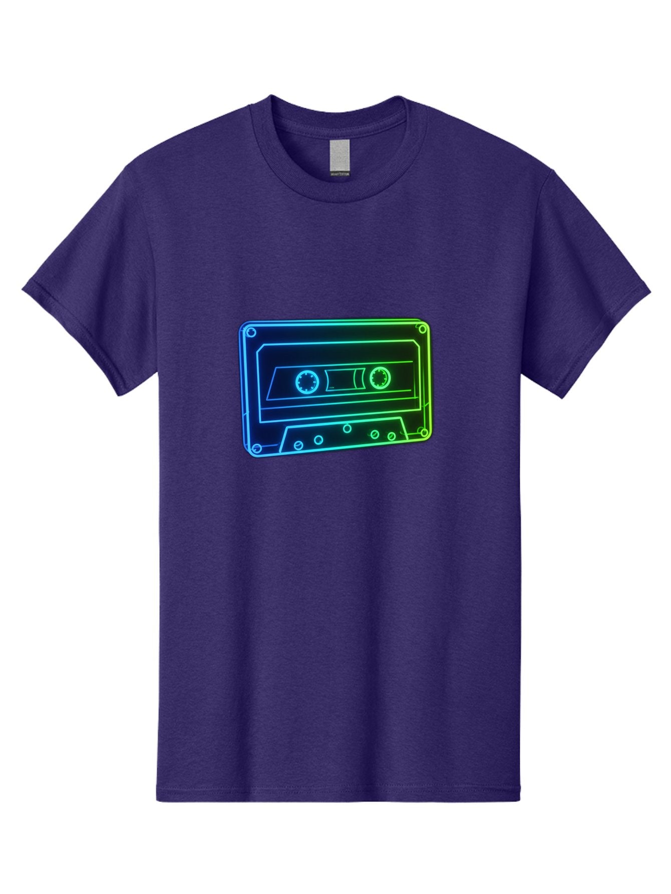 Cassette-Tape-5 Men'S Graphic Tee, 100% Cotton, Comfortable Casual Summer Wear, Machine Washable, Retro Cassette Tape, Vintage Music Format, Nostalgic Design, Neon Outline, Blue Glow, Music Nostalgia, Retro Technology, 80S Memorabilia, Baa263 3