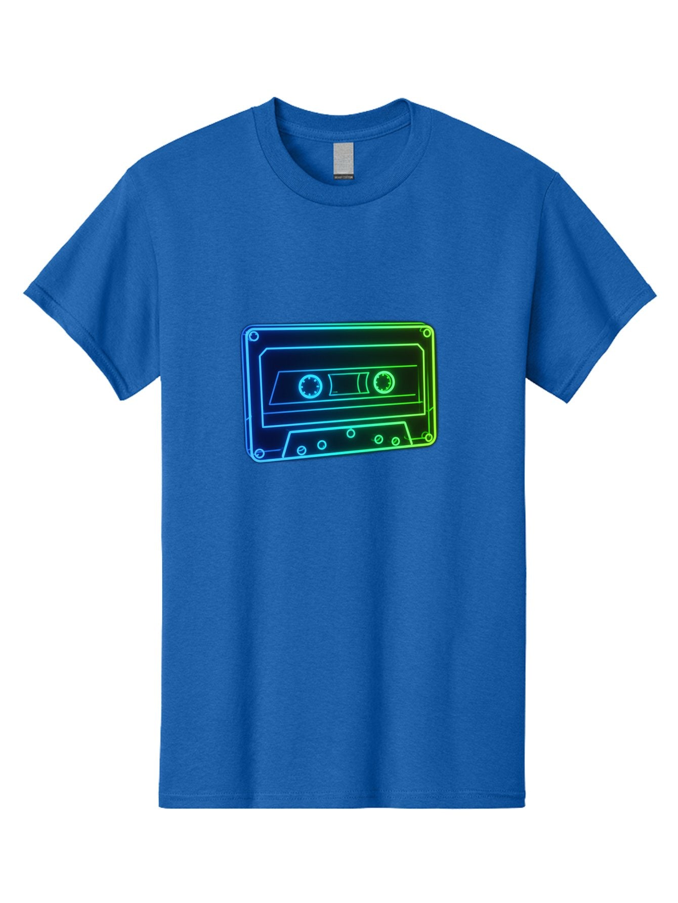 Cassette-Tape-5 Men'S Graphic Tee, 100% Cotton, Comfortable Casual Summer Wear, Machine Washable, Retro Cassette Tape, Vintage Music Format, Nostalgic Design, Neon Outline, Blue Glow, Music Nostalgia, Retro Technology, 80S Memorabilia, Baa263 13