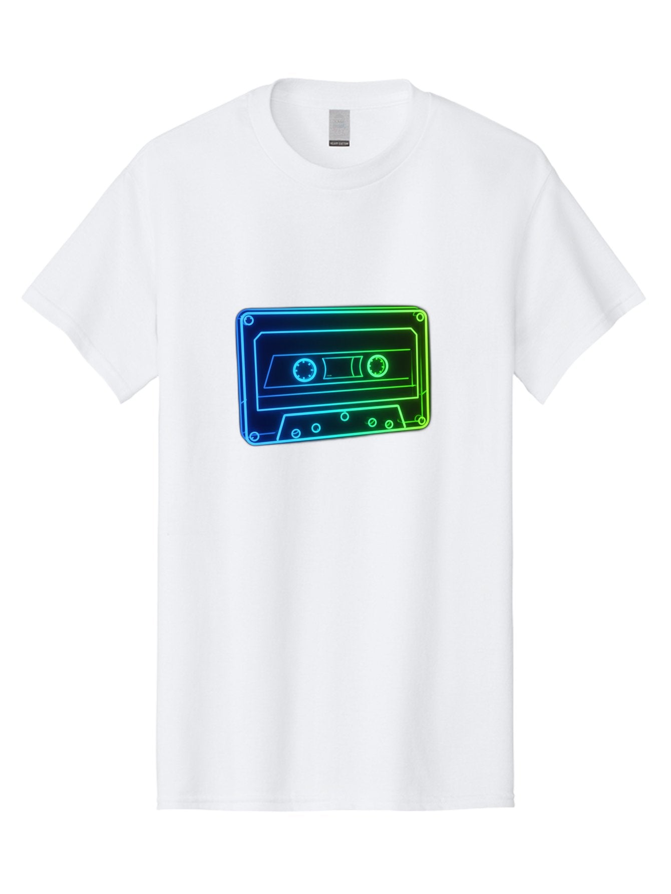 Cassette-Tape-5 Men'S Graphic Tee, 100% Cotton, Comfortable Casual Summer Wear, Machine Washable, Retro Cassette Tape, Vintage Music Format, Nostalgic Design, Neon Outline, Blue Glow, Music Nostalgia, Retro Technology, 80S Memorabilia, Baa263 10