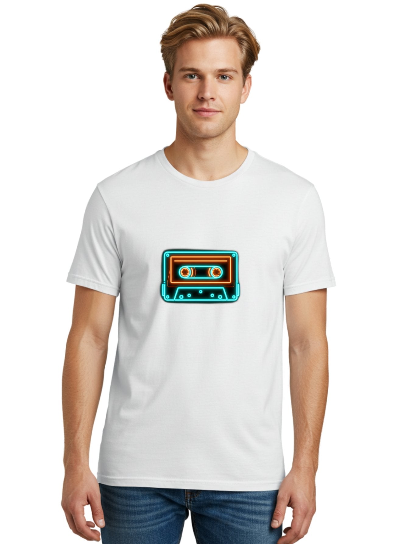Cassette-Tape-6 Men'S Graphic Tee, 100% Cotton, Comfortable Casual Summer Wear, Machine Washable, Retro Cassette Tape, Neon Lights, Vibrant Colors, Nostalgic Music, Retro Technology, 80S And 90S Memorabilia, Music Lover, Vintage Audio Baa264 17