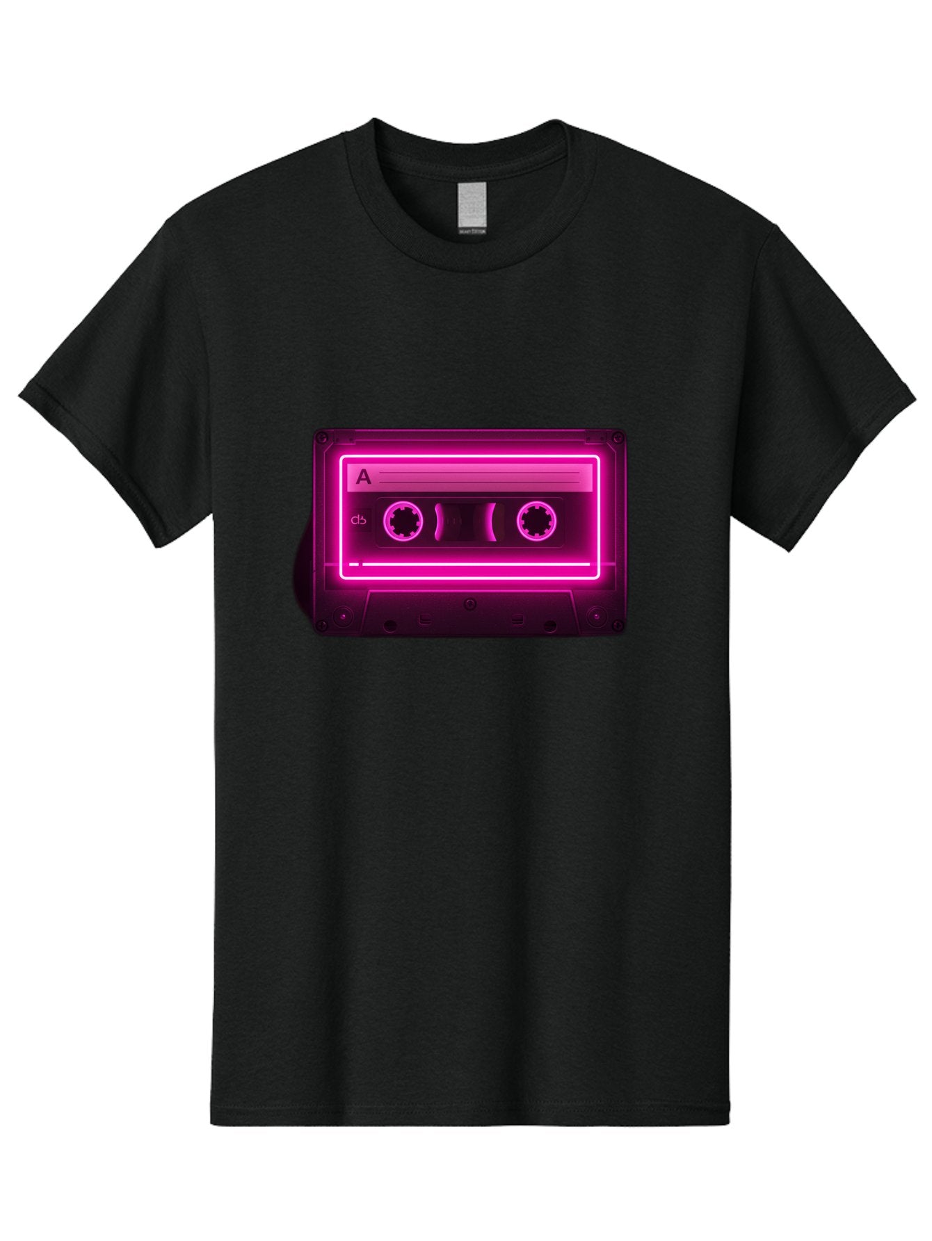 Cassette-Tape-A-5 Men'S Graphic Tee, 100% Cotton, Comfortable Casual Summer Wear, Machine Washable, Cassette Tape, Retro Music, Vintage Technology, Neon Lights, Pink Glow, Cassette A, Cb Label, 80S Nostalgia, Music Lover, Retro Vibe Baa269