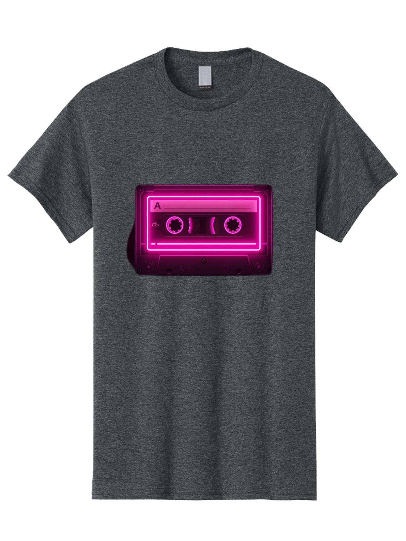 Cassette-Tape-A-5 Men'S Graphic Tee, 100% Cotton, Comfortable Casual Summer Wear, Machine Washable, Cassette Tape, Retro Music, Vintage Technology, Neon Lights, Pink Glow, Cassette A, Cb Label, 80S Nostalgia, Music Lover, Retro Vibe Baa269 4