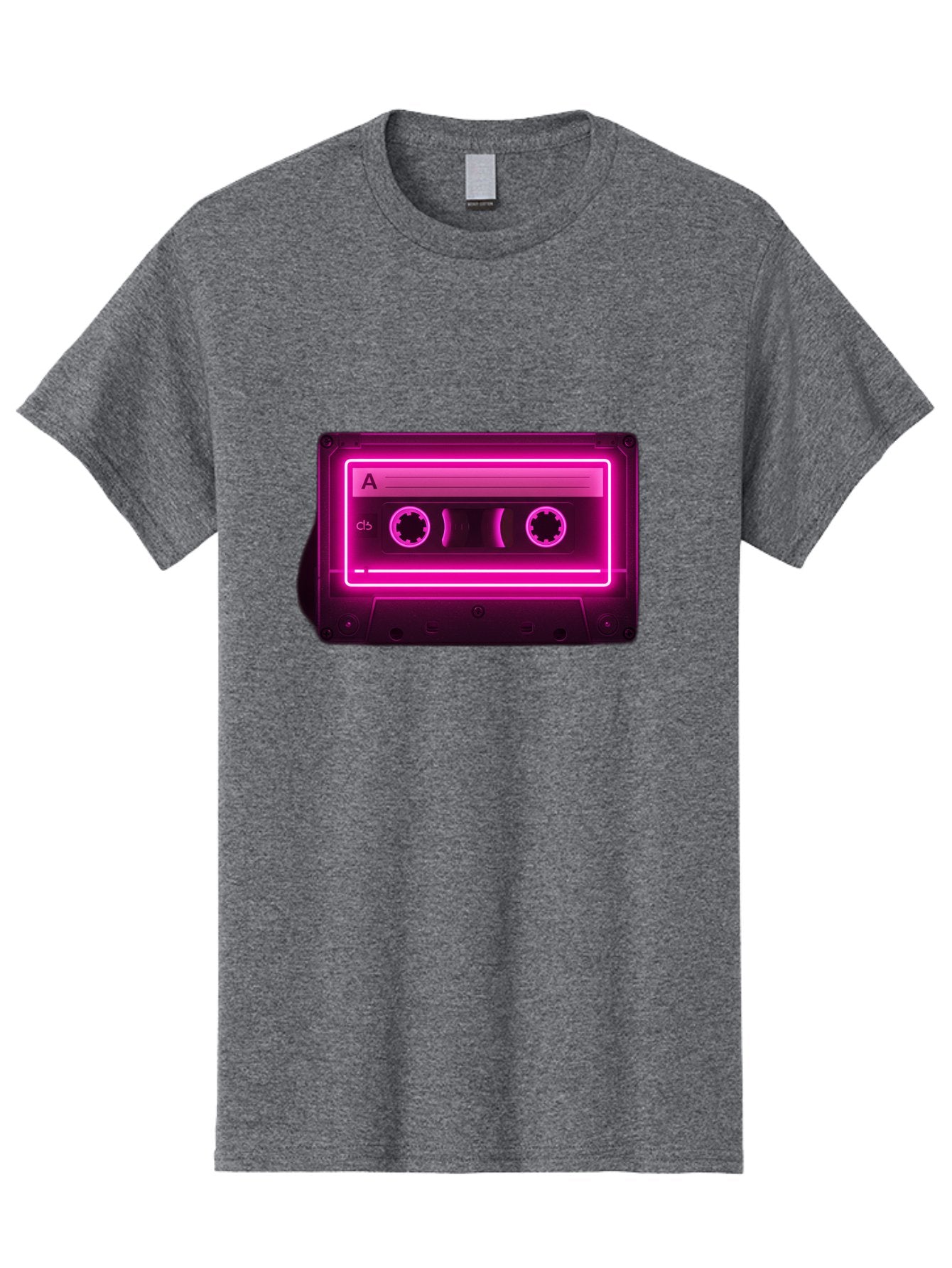 Cassette-Tape-A-5 Men'S Graphic Tee, 100% Cotton, Comfortable Casual Summer Wear, Machine Washable, Cassette Tape, Retro Music, Vintage Technology, Neon Lights, Pink Glow, Cassette A, Cb Label, 80S Nostalgia, Music Lover, Retro Vibe Baa269 7