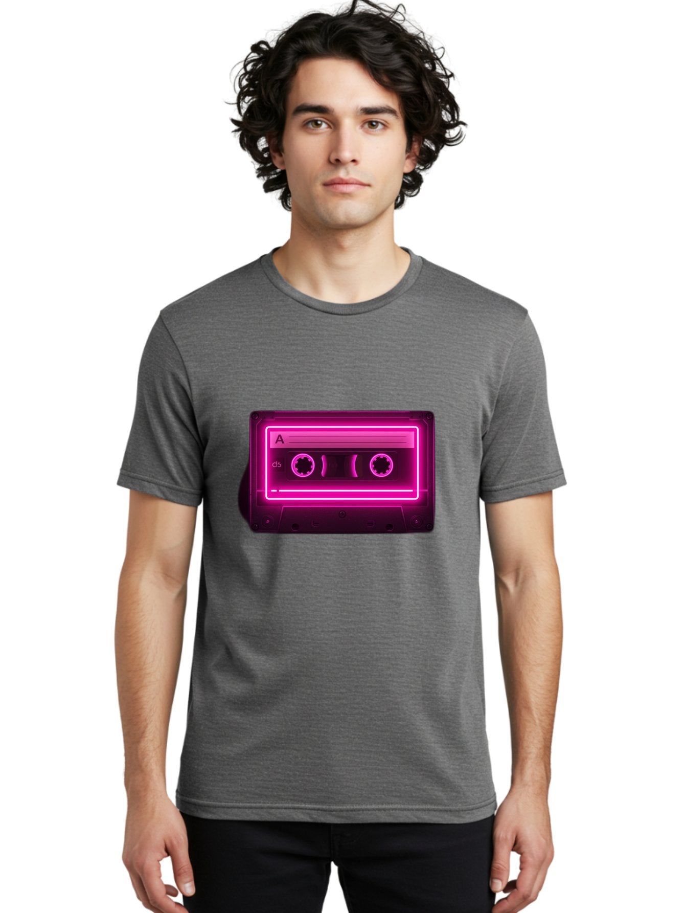 Cassette-Tape-A-5 Men'S Graphic Tee, 100% Cotton, Comfortable Casual Summer Wear, Machine Washable, Cassette Tape, Retro Music, Vintage Technology, Neon Lights, Pink Glow, Cassette A, Cb Label, 80S Nostalgia, Music Lover, Retro Vibe Baa269 16