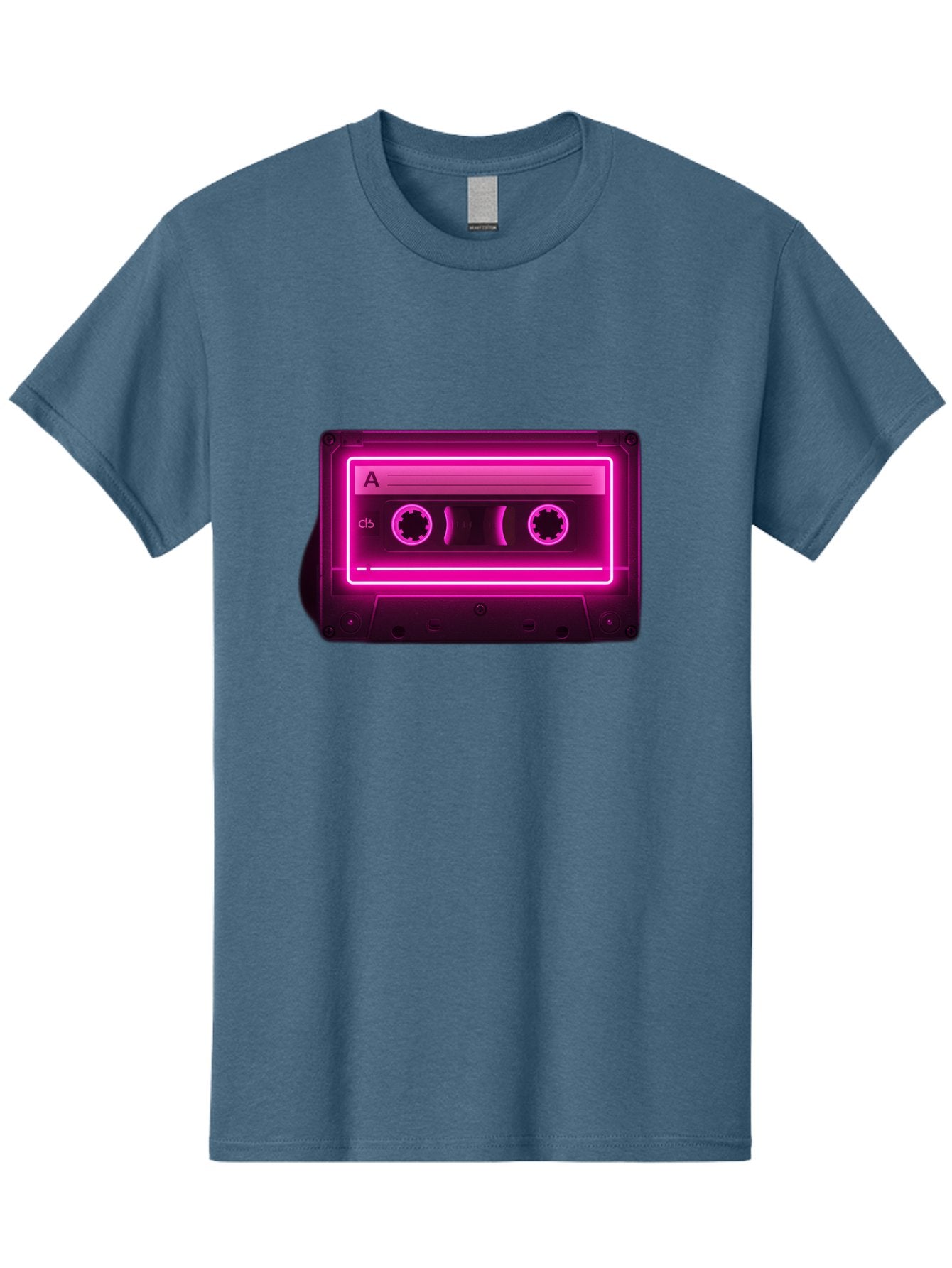Cassette-Tape-A-5 Men'S Graphic Tee, 100% Cotton, Comfortable Casual Summer Wear, Machine Washable, Cassette Tape, Retro Music, Vintage Technology, Neon Lights, Pink Glow, Cassette A, Cb Label, 80S Nostalgia, Music Lover, Retro Vibe Baa269 12