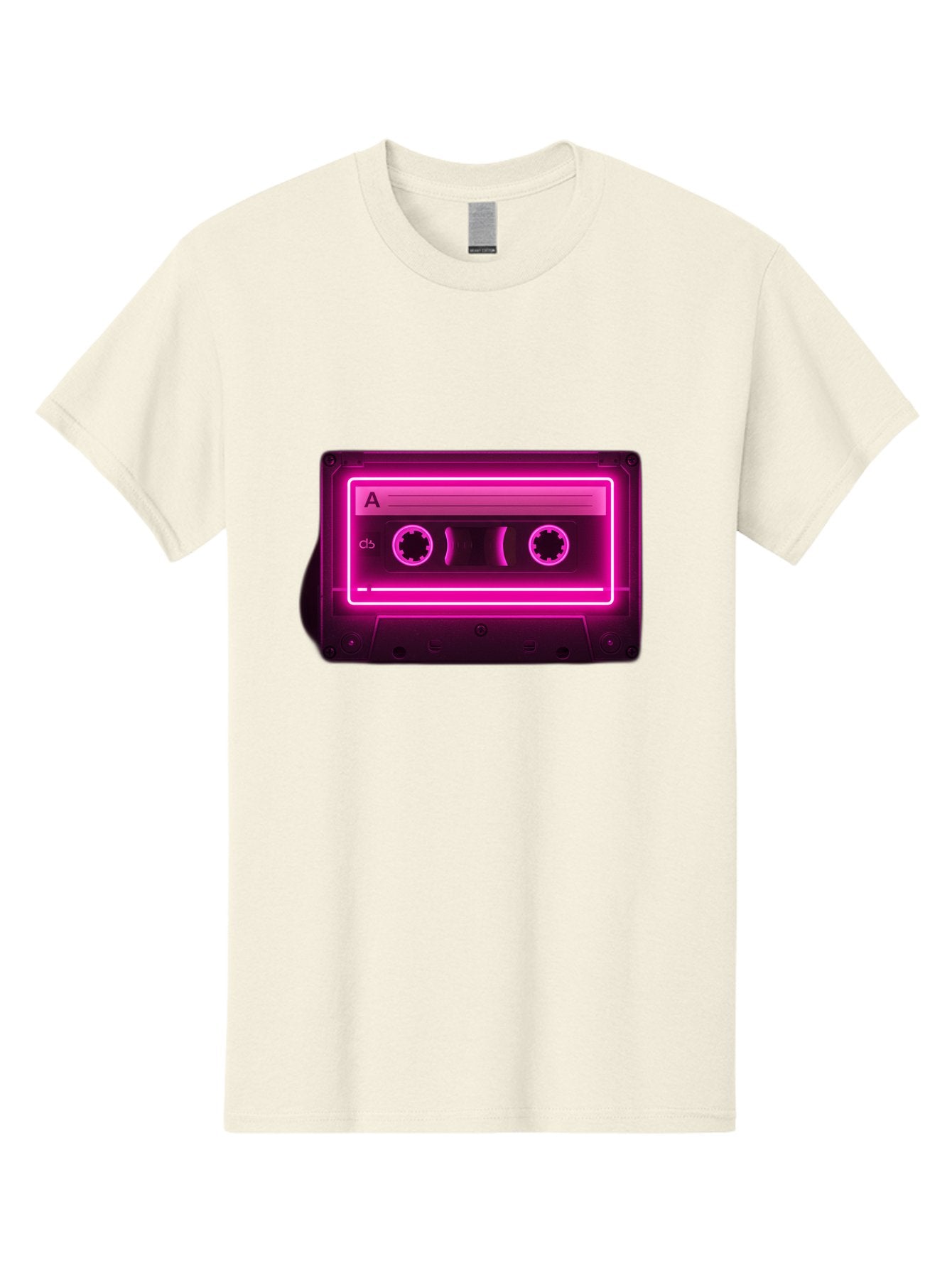 Cassette-Tape-A-5 Men'S Graphic Tee, 100% Cotton, Comfortable Casual Summer Wear, Machine Washable, Cassette Tape, Retro Music, Vintage Technology, Neon Lights, Pink Glow, Cassette A, Cb Label, 80S Nostalgia, Music Lover, Retro Vibe Baa269 5