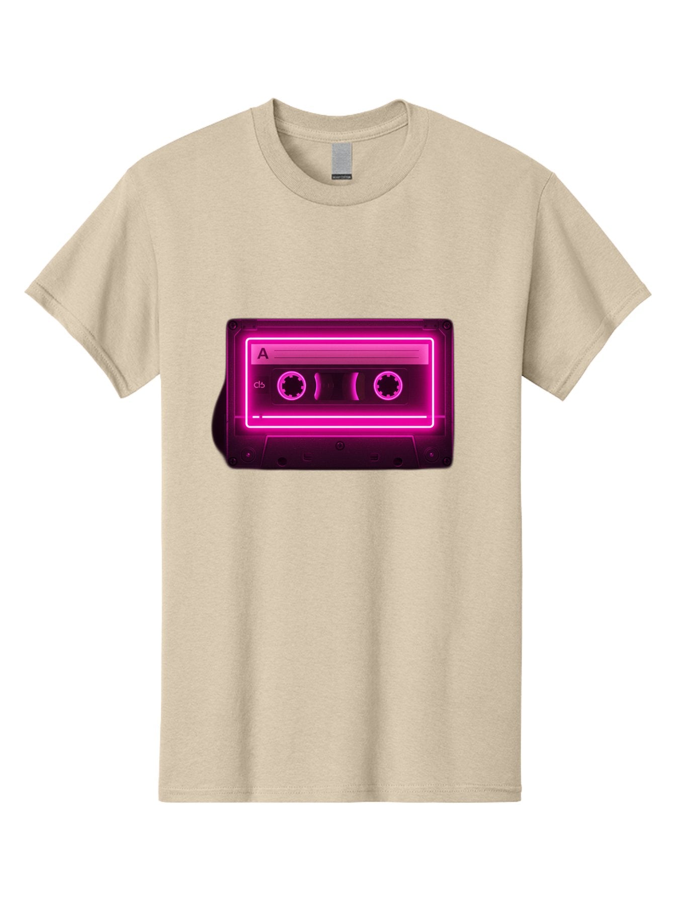 Cassette-Tape-A-5 Men'S Graphic Tee, 100% Cotton, Comfortable Casual Summer Wear, Machine Washable, Cassette Tape, Retro Music, Vintage Technology, Neon Lights, Pink Glow, Cassette A, Cb Label, 80S Nostalgia, Music Lover, Retro Vibe Baa269