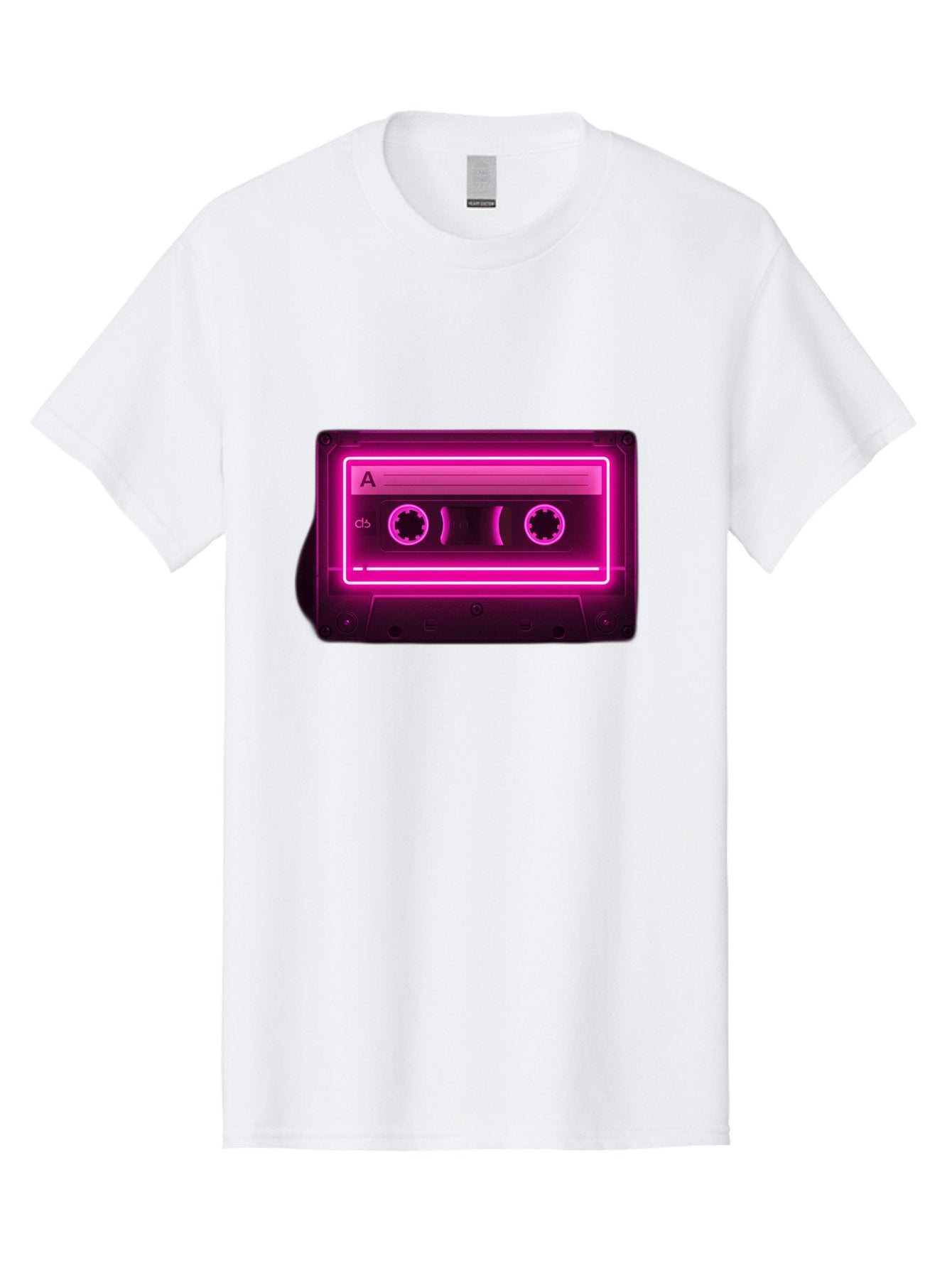 Cassette-Tape-A-5 Men'S Graphic Tee, 100% Cotton, Comfortable Casual Summer Wear, Machine Washable, Cassette Tape, Retro Music, Vintage Technology, Neon Lights, Pink Glow, Cassette A, Cb Label, 80S Nostalgia, Music Lover, Retro Vibe Baa269 9