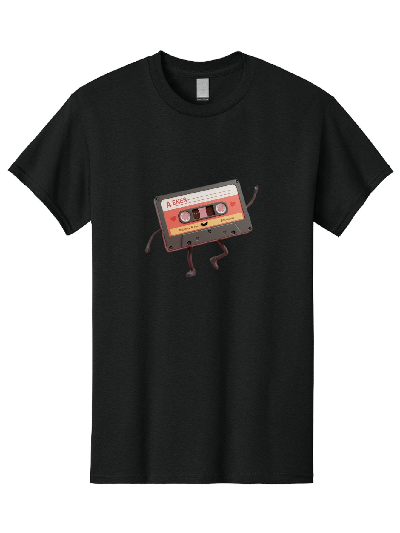 Cassette-Tape-A-Enes Men'S Graphic Tee, 100% Cotton, Comfortable Casual Summer Wear, Machine Washable, Vintage Cassette Tape, Retro Music, Nostalgic Vibes, Cartoon Character, Funny Illustration, Playful Design, A Enes Label, Cassette With Legs Baa270