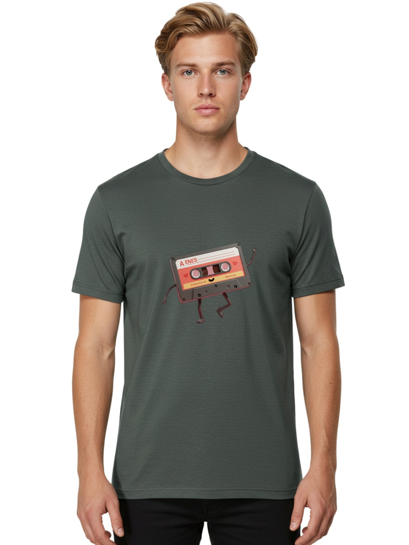 Cassette-Tape-A-Enes Men'S Graphic Tee, 100% Cotton, Comfortable Casual Summer Wear, Machine Washable, Vintage Cassette Tape, Retro Music, Nostalgic Vibes, Cartoon Character, Funny Illustration, Playful Design, A Enes Label, Cassette With Legs Baa270 16