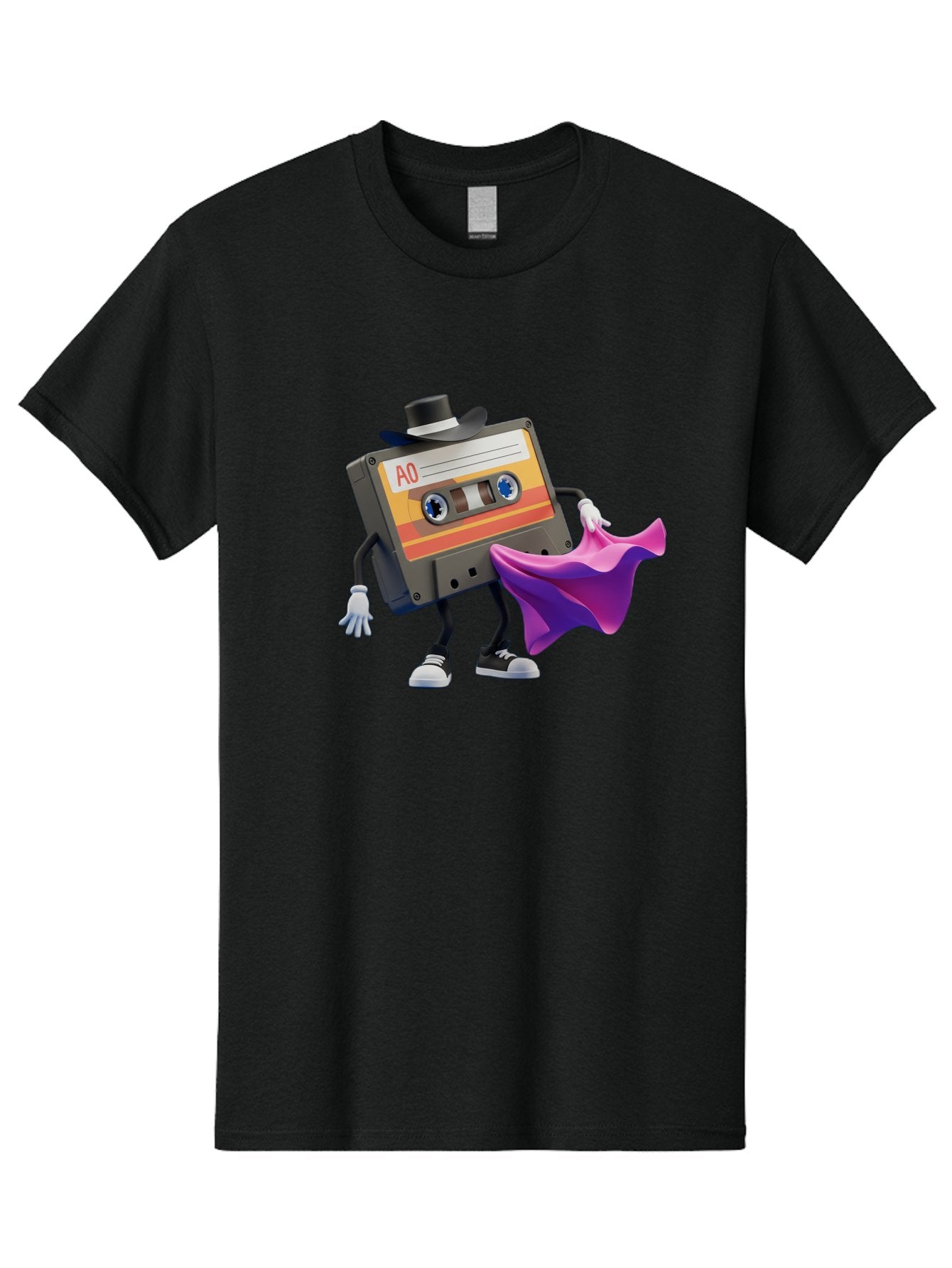 Cassette-Tape-A0 Men'S Graphic Tee, 100% Cotton, Comfortable Casual Summer Wear, Machine Washable, Cassette Tape Character, Retro Music, Vintage Style, A0 Label, Fancy Hat, Cape, Cool Pose, Nostalgic Charm, Funky Vibe Baa272 14