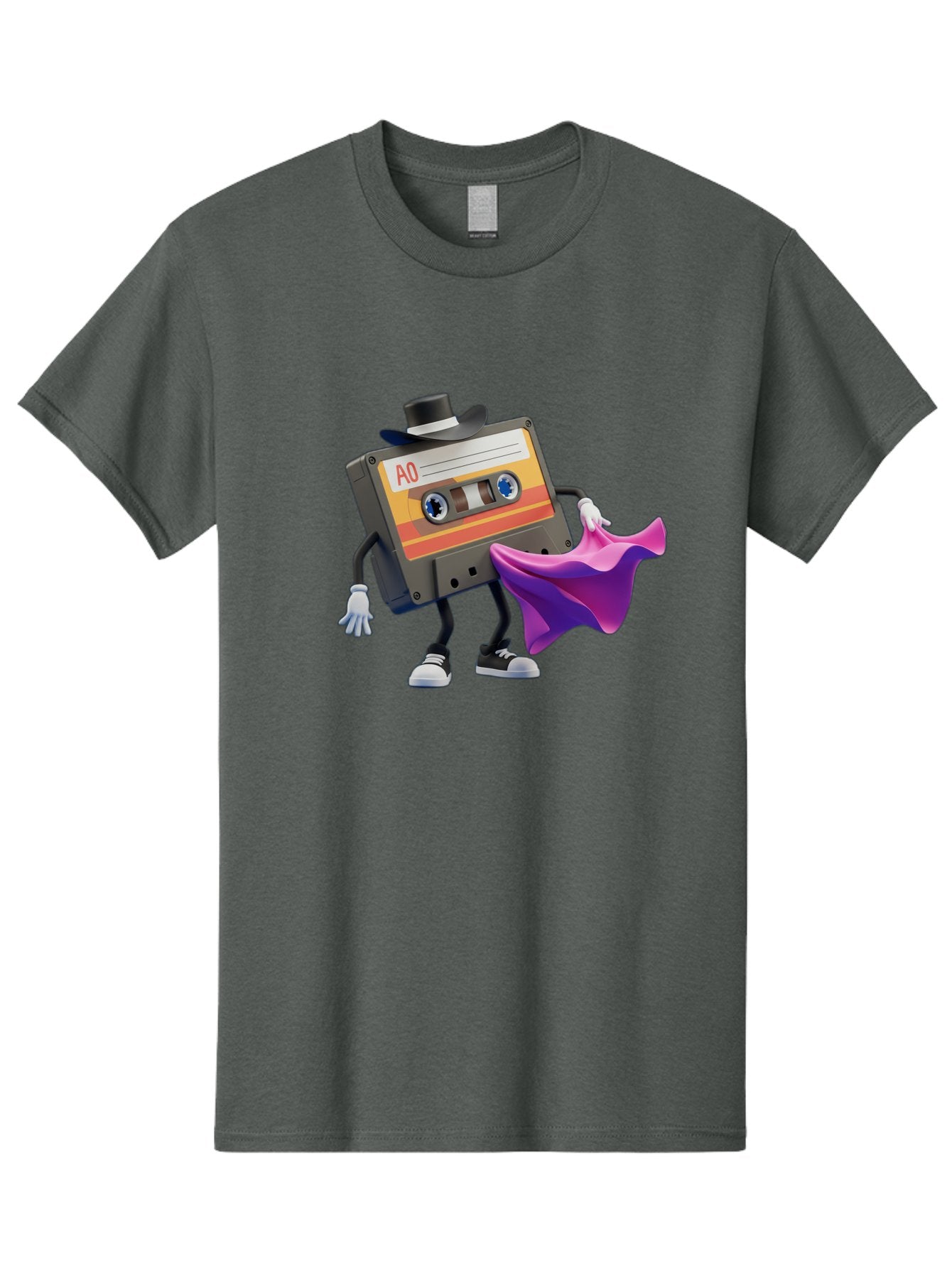 Cassette-Tape-A0 Men'S Graphic Tee, 100% Cotton, Comfortable Casual Summer Wear, Machine Washable, Cassette Tape Character, Retro Music, Vintage Style, A0 Label, Fancy Hat, Cape, Cool Pose, Nostalgic Charm, Funky Vibe Baa272 12