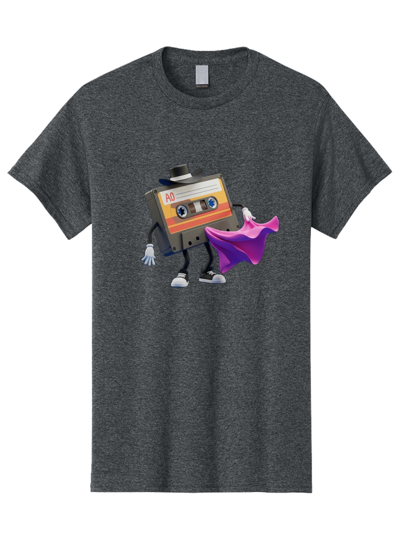 Cassette-Tape-A0 Men'S Graphic Tee, 100% Cotton, Comfortable Casual Summer Wear, Machine Washable, Cassette Tape Character, Retro Music, Vintage Style, A0 Label, Fancy Hat, Cape, Cool Pose, Nostalgic Charm, Funky Vibe Baa272 10