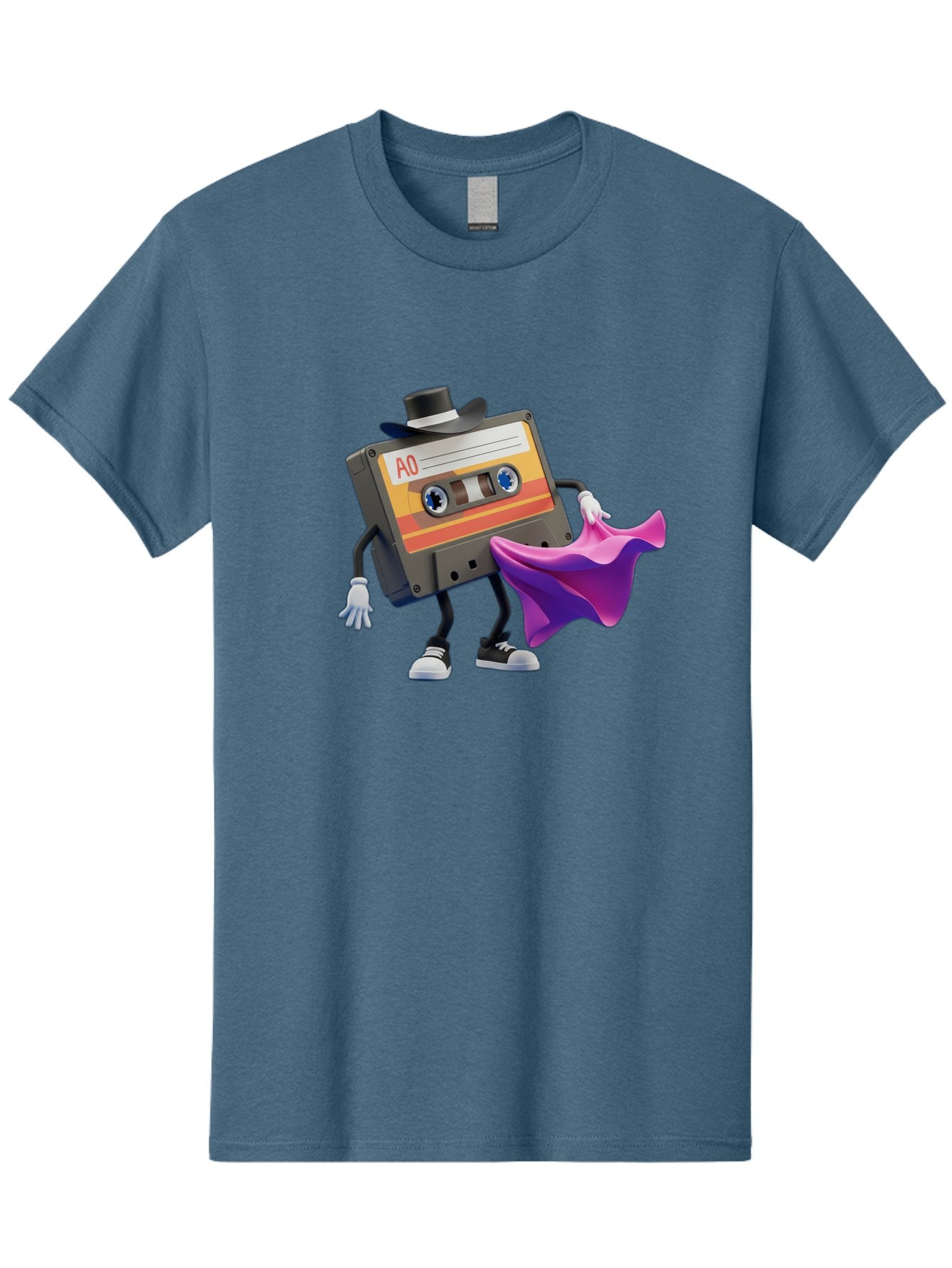 Cassette-Tape-A0 Men'S Graphic Tee, 100% Cotton, Comfortable Casual Summer Wear, Machine Washable, Cassette Tape Character, Retro Music, Vintage Style, A0 Label, Fancy Hat, Cape, Cool Pose, Nostalgic Charm, Funky Vibe Baa272 9