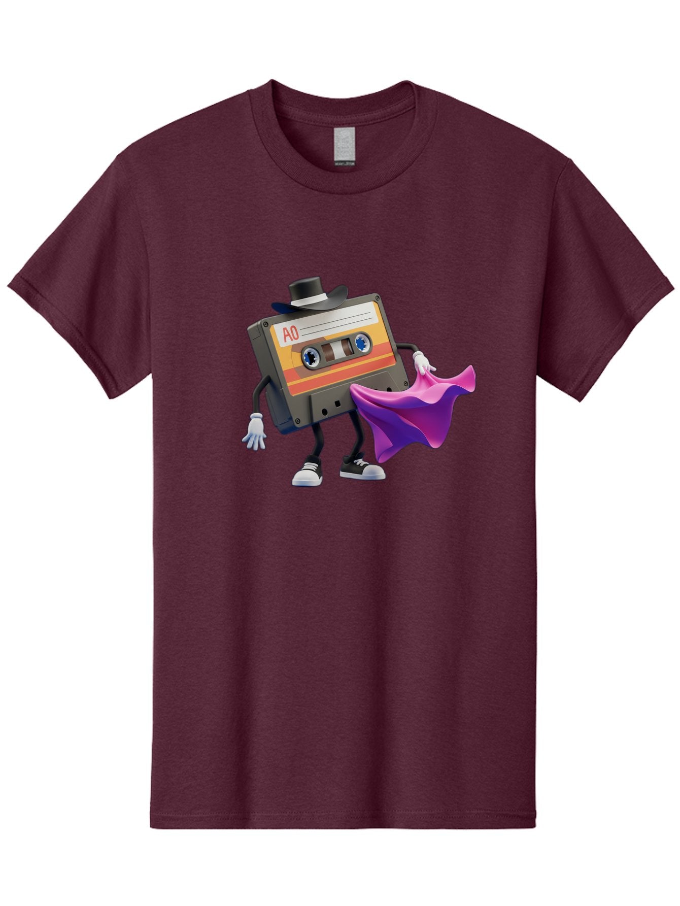 Cassette-Tape-A0 Men'S Graphic Tee, 100% Cotton, Comfortable Casual Summer Wear, Machine Washable, Cassette Tape Character, Retro Music, Vintage Style, A0 Label, Fancy Hat, Cape, Cool Pose, Nostalgic Charm, Funky Vibe Baa272 8