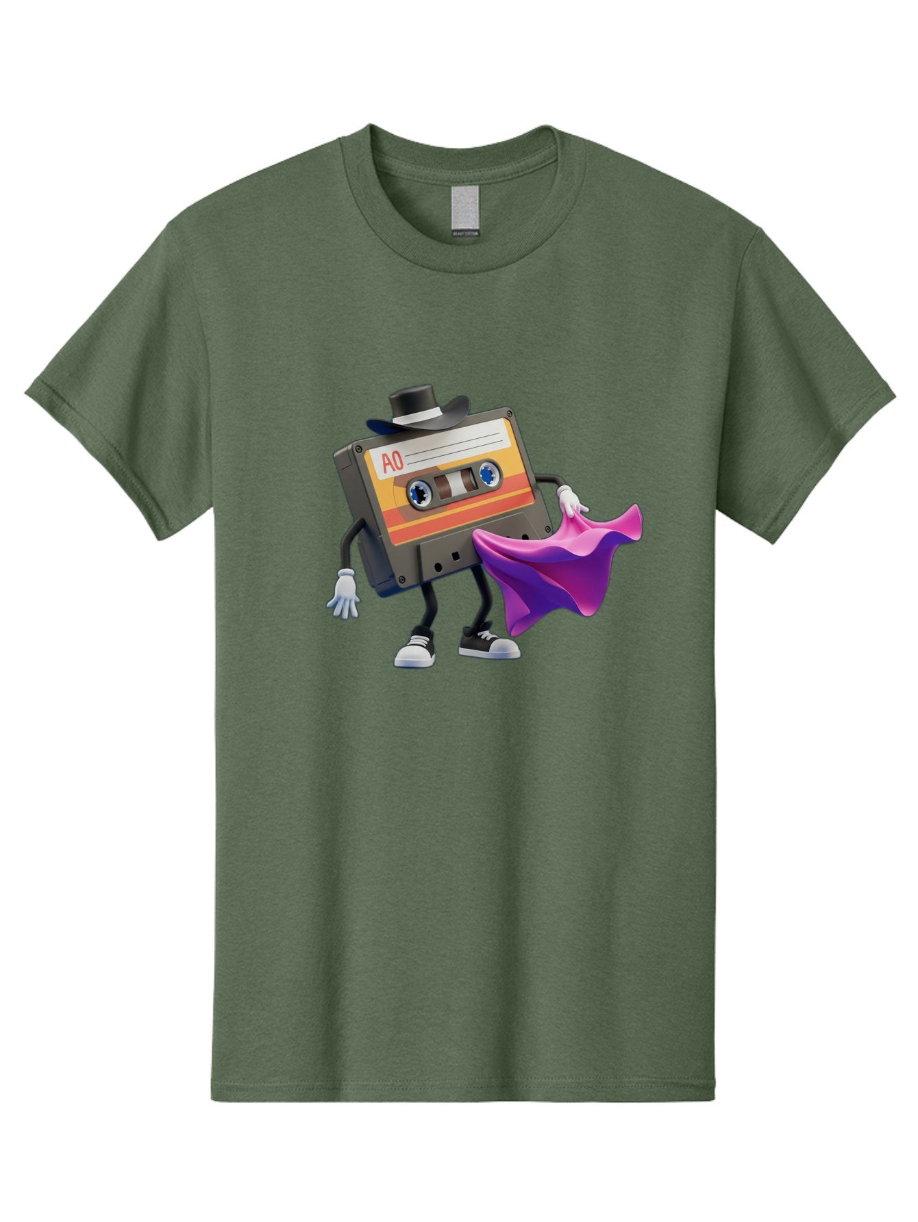 Cassette-Tape-A0 Men'S Graphic Tee, 100% Cotton, Comfortable Casual Summer Wear, Machine Washable, Cassette Tape Character, Retro Music, Vintage Style, A0 Label, Fancy Hat, Cape, Cool Pose, Nostalgic Charm, Funky Vibe Baa272 4
