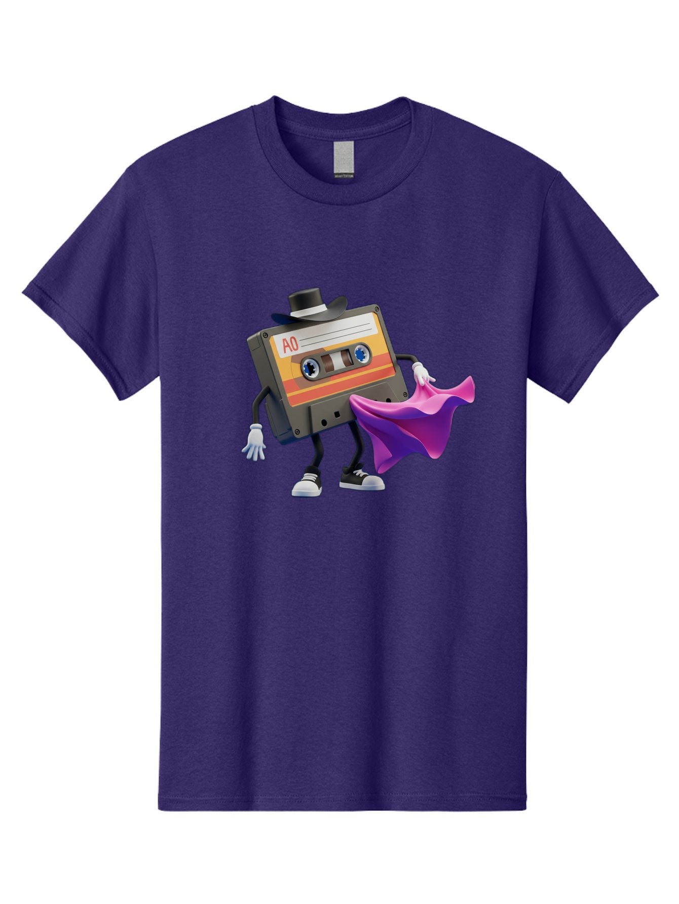 Cassette-Tape-A0 Men'S Graphic Tee, 100% Cotton, Comfortable Casual Summer Wear, Machine Washable, Cassette Tape Character, Retro Music, Vintage Style, A0 Label, Fancy Hat, Cape, Cool Pose, Nostalgic Charm, Funky Vibe Baa272 13