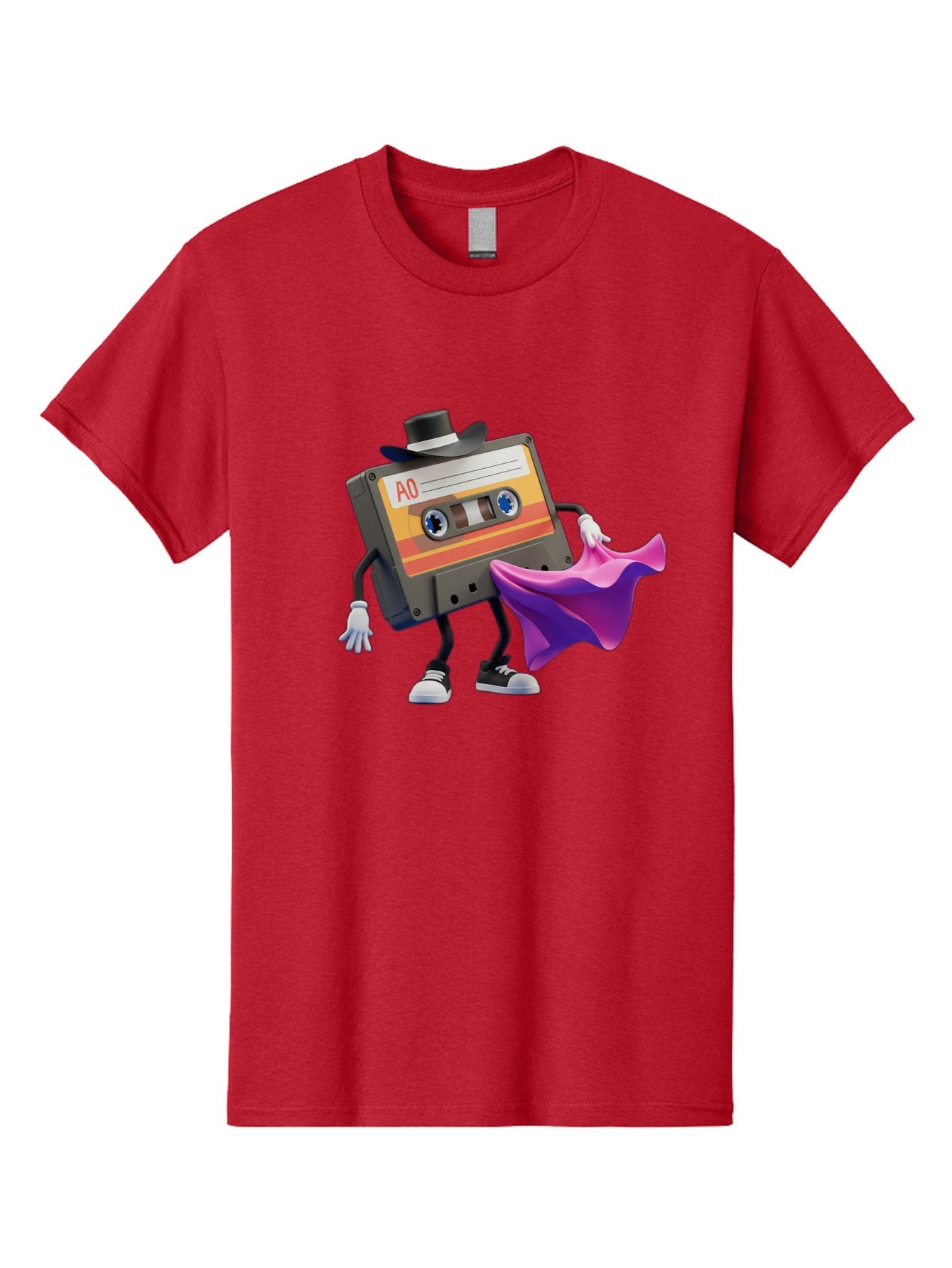 Cassette-Tape-A0 Men'S Graphic Tee, 100% Cotton, Comfortable Casual Summer Wear, Machine Washable, Cassette Tape Character, Retro Music, Vintage Style, A0 Label, Fancy Hat, Cape, Cool Pose, Nostalgic Charm, Funky Vibe Baa272 15