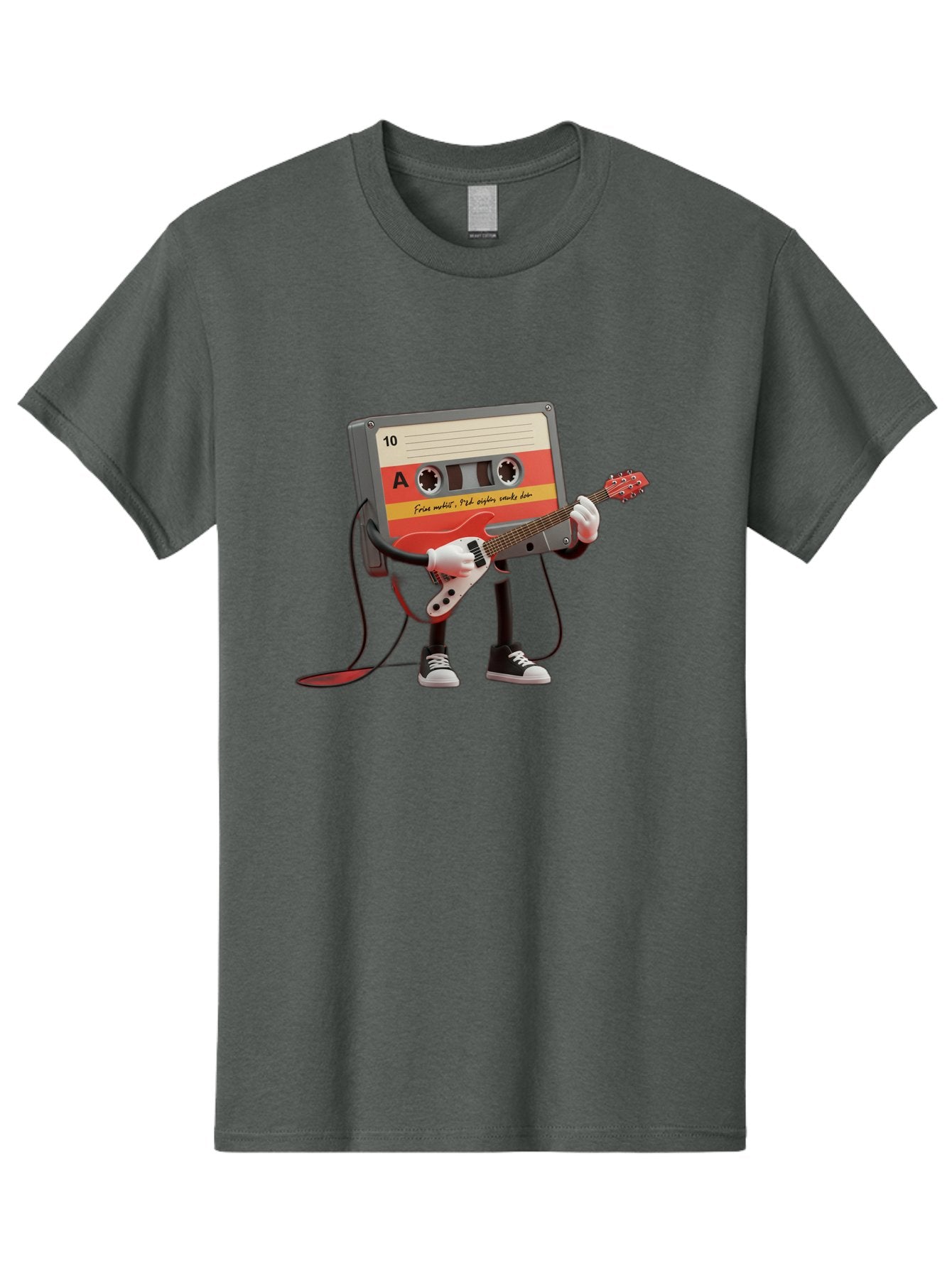 Cassette-Tape-Character-With-Guitar Men'S Graphic Tee, 100% Cotton, Comfortable Casual Summer Wear, Machine Washable, Cassette Tape Character, Playing Guitar, Music Lover, Retro Music, Nostalgic Vibe, 90S Music, Rock On, Guitar Hero, A10 Label Baa273 6