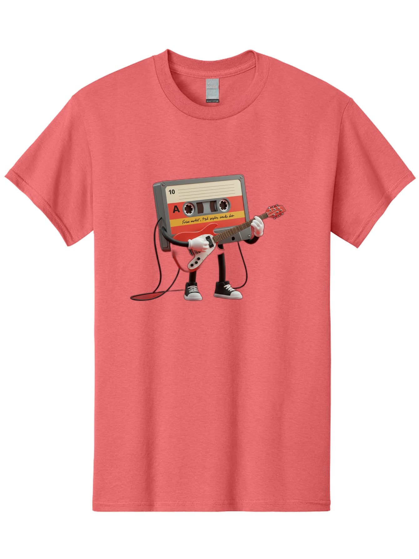 Cassette-Tape-Character-With-Guitar Men'S Graphic Tee, 100% Cotton, Comfortable Casual Summer Wear, Machine Washable, Cassette Tape Character, Playing Guitar, Music Lover, Retro Music, Nostalgic Vibe, 90S Music, Rock On, Guitar Hero, A10 Label Baa273 8