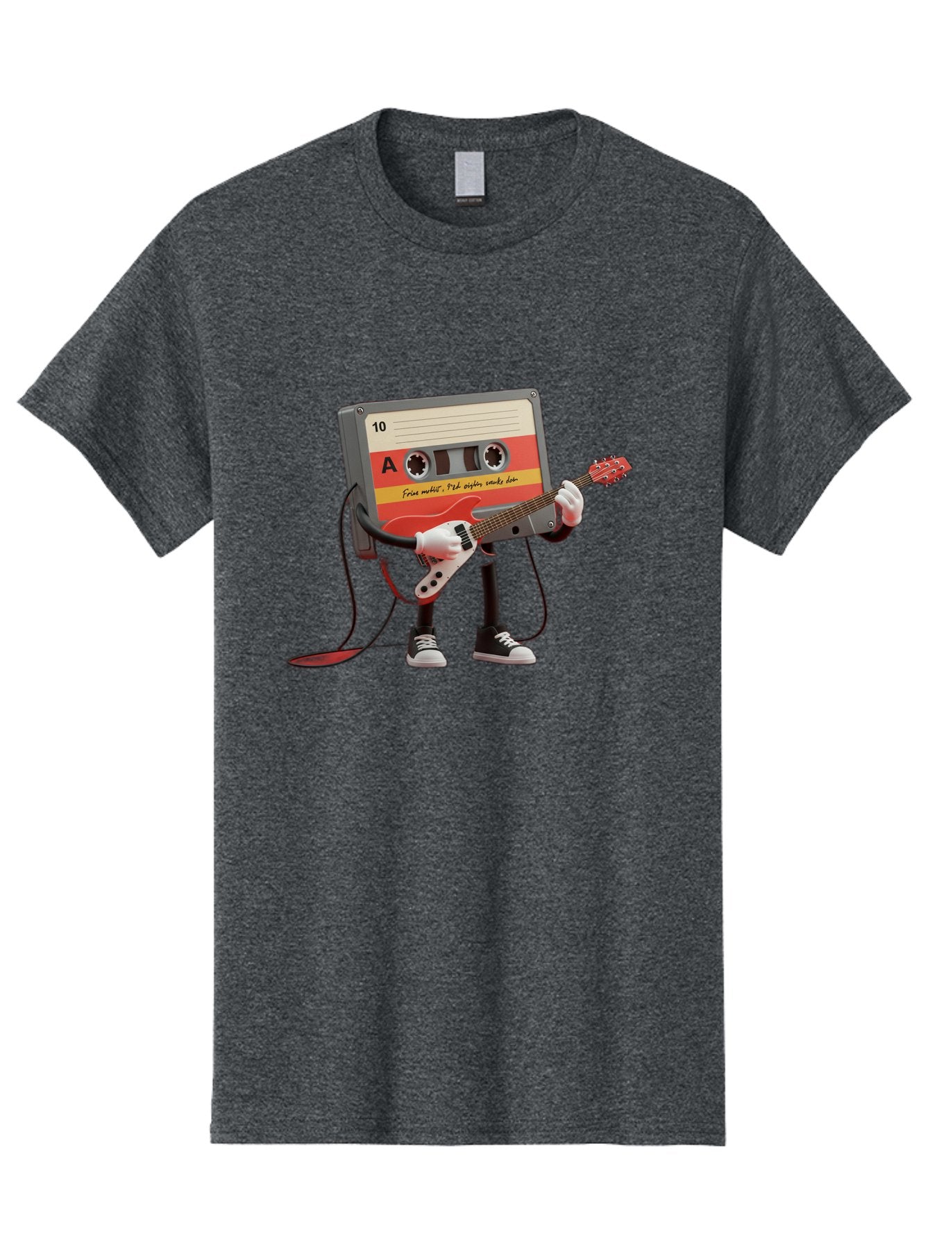 Cassette-Tape-Character-With-Guitar Men'S Graphic Tee, 100% Cotton, Comfortable Casual Summer Wear, Machine Washable, Cassette Tape Character, Playing Guitar, Music Lover, Retro Music, Nostalgic Vibe, 90S Music, Rock On, Guitar Hero, A10 Label Baa273 13