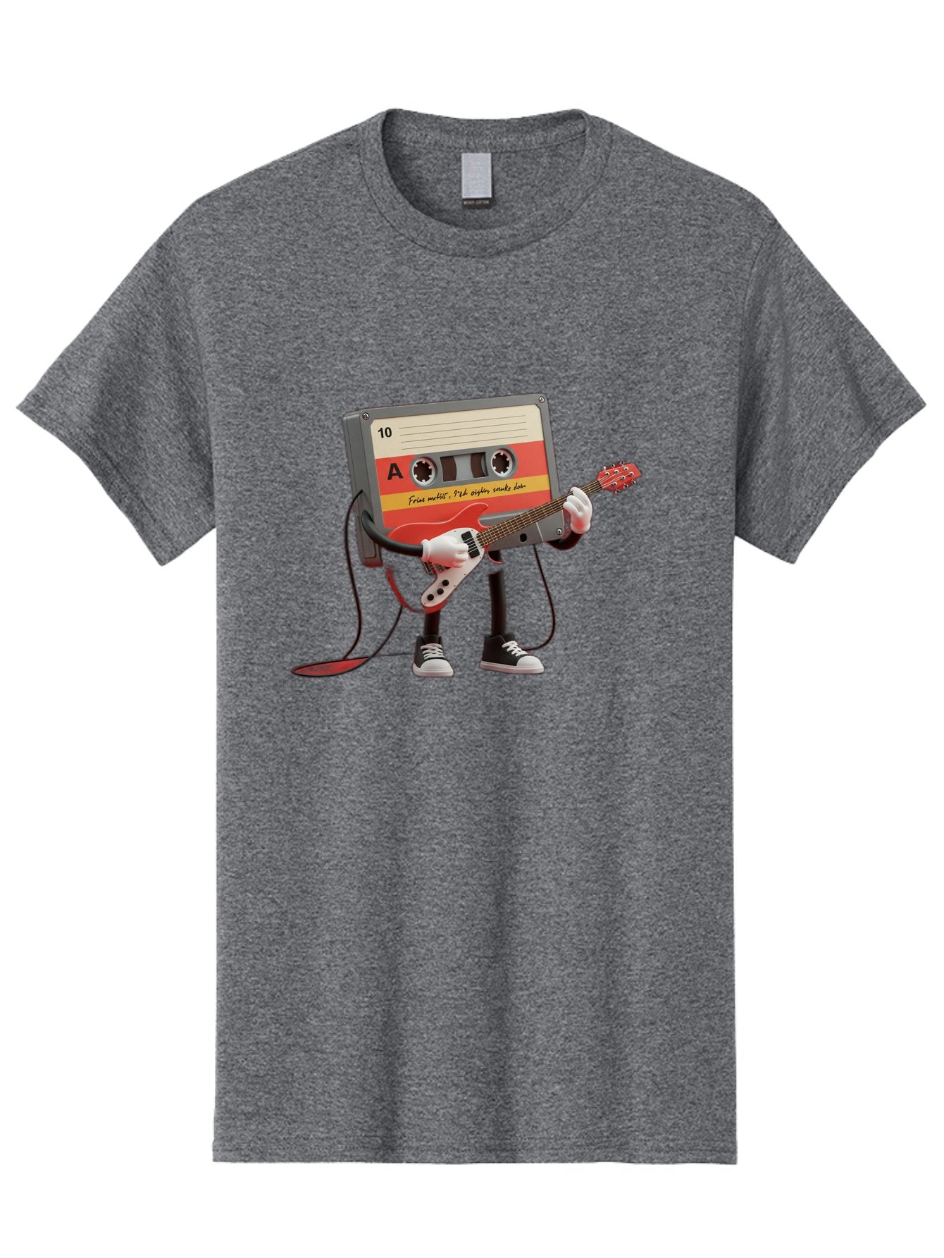 Cassette-Tape-Character-With-Guitar Men'S Graphic Tee, 100% Cotton, Comfortable Casual Summer Wear, Machine Washable, Cassette Tape Character, Playing Guitar, Music Lover, Retro Music, Nostalgic Vibe, 90S Music, Rock On, Guitar Hero, A10 Label Baa273 7