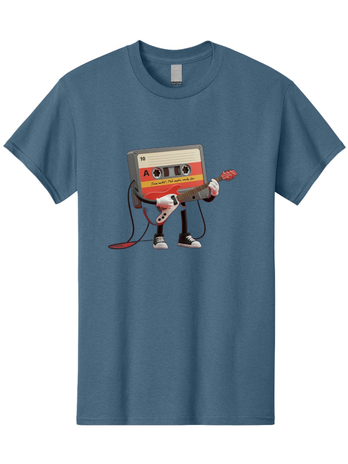 Cassette-Tape-Character-With-Guitar Men'S Graphic Tee, 100% Cotton, Comfortable Casual Summer Wear, Machine Washable, Cassette Tape Character, Playing Guitar, Music Lover, Retro Music, Nostalgic Vibe, 90S Music, Rock On, Guitar Hero, A10 Label Baa273