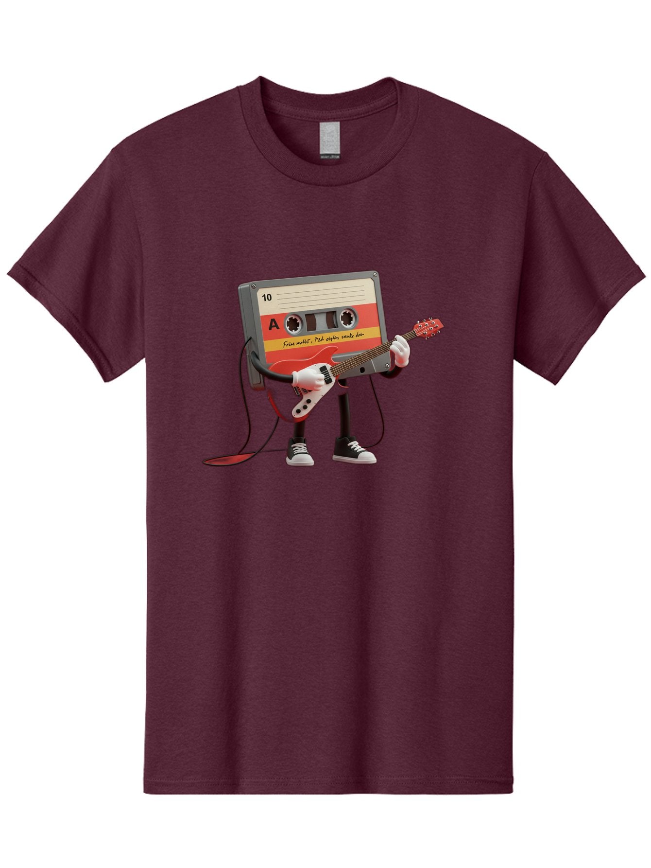 Cassette-Tape-Character-With-Guitar Men'S Graphic Tee, 100% Cotton, Comfortable Casual Summer Wear, Machine Washable, Cassette Tape Character, Playing Guitar, Music Lover, Retro Music, Nostalgic Vibe, 90S Music, Rock On, Guitar Hero, A10 Label Baa273 12