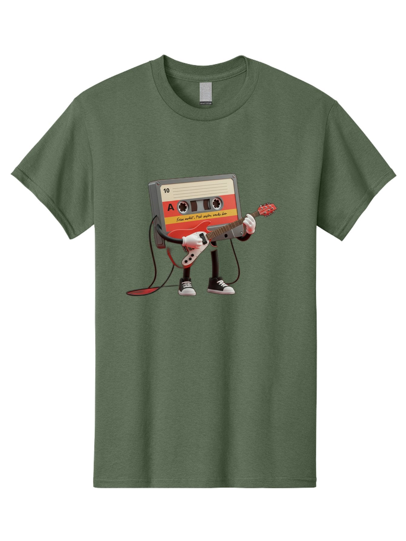 Cassette-Tape-Character-With-Guitar Men'S Graphic Tee, 100% Cotton, Comfortable Casual Summer Wear, Machine Washable, Cassette Tape Character, Playing Guitar, Music Lover, Retro Music, Nostalgic Vibe, 90S Music, Rock On, Guitar Hero, A10 Label Baa273 14