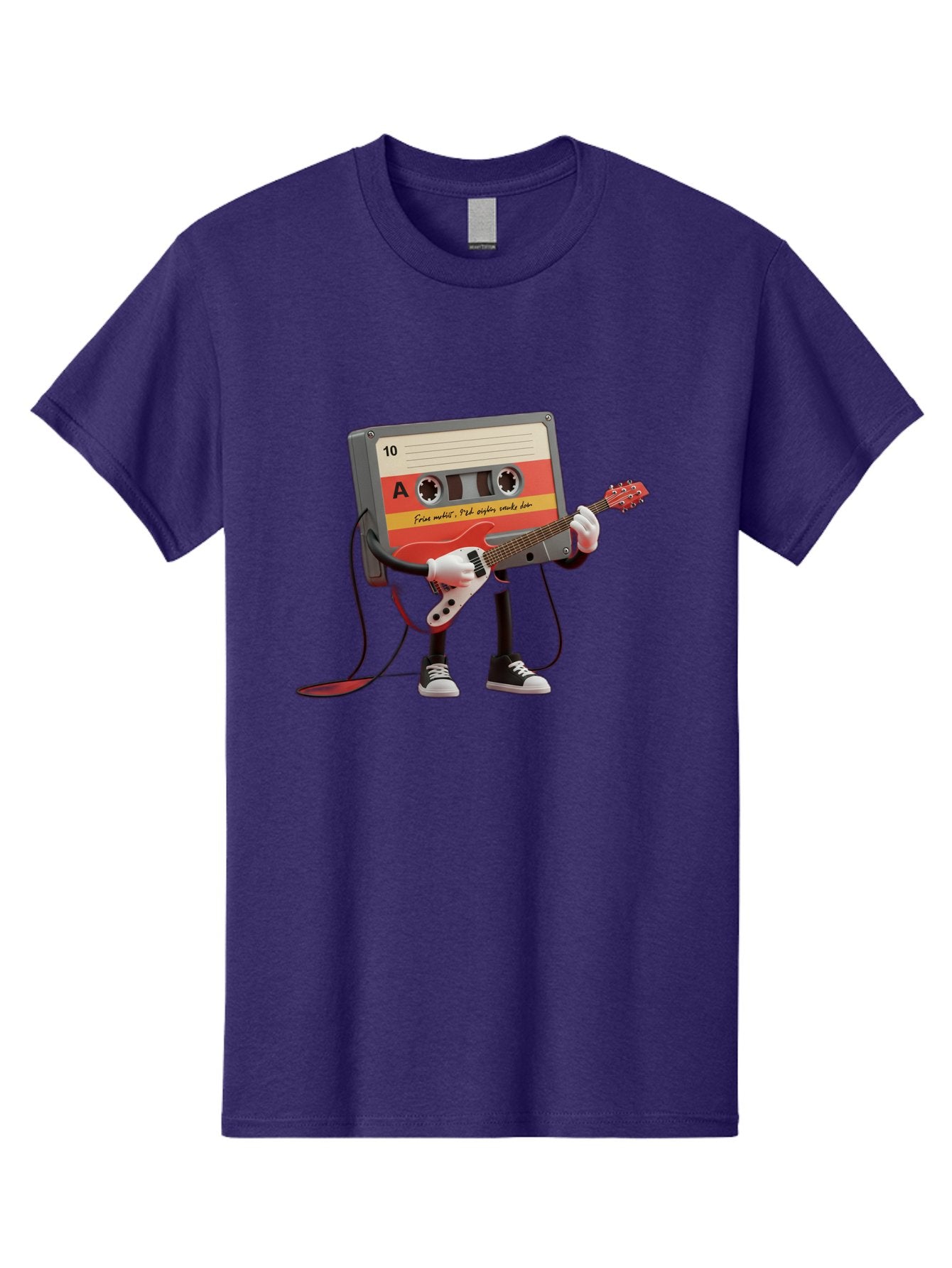 Cassette-Tape-Character-With-Guitar Men'S Graphic Tee, 100% Cotton, Comfortable Casual Summer Wear, Machine Washable, Cassette Tape Character, Playing Guitar, Music Lover, Retro Music, Nostalgic Vibe, 90S Music, Rock On, Guitar Hero, A10 Label Baa273 9