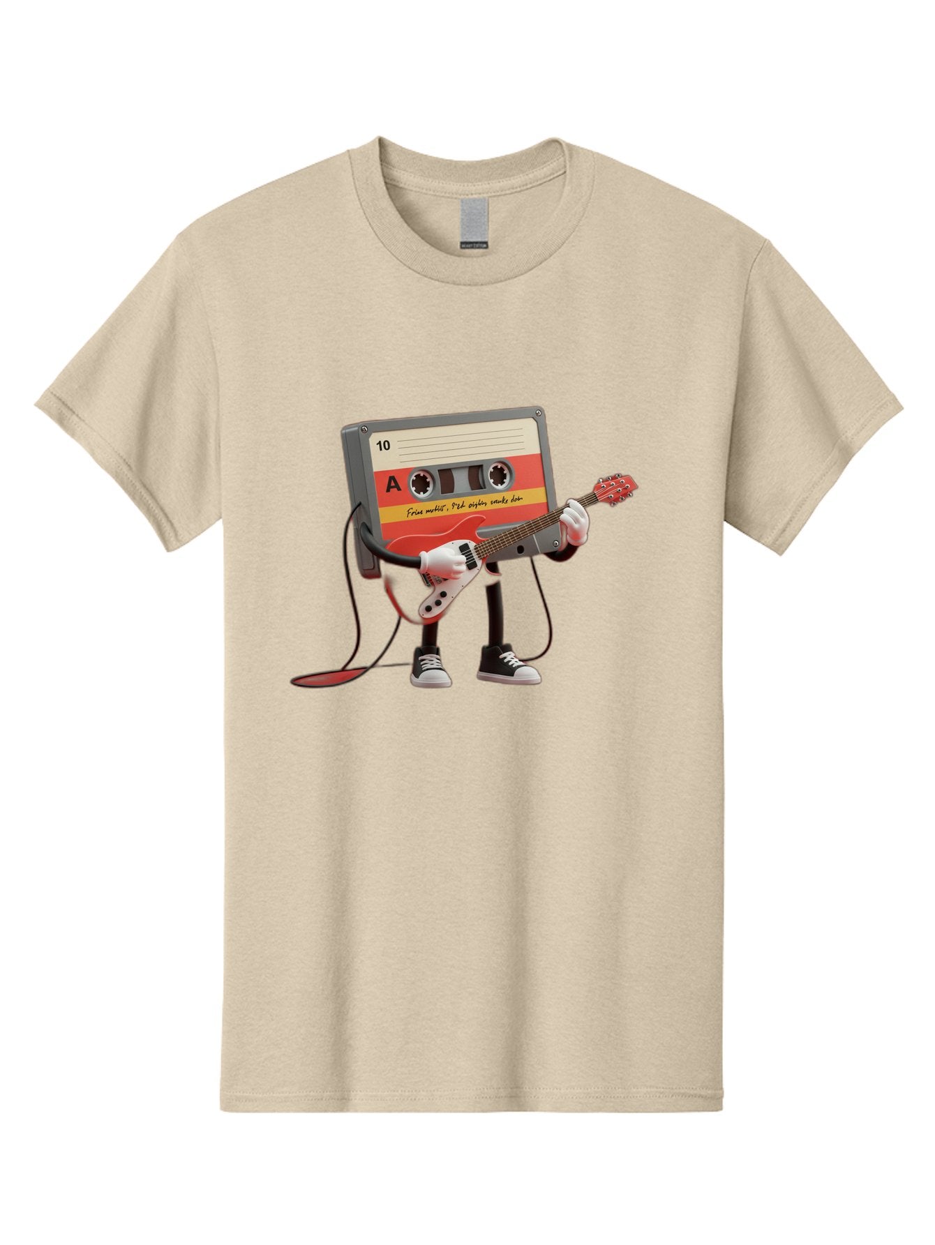 Cassette-Tape-Character-With-Guitar Men'S Graphic Tee, 100% Cotton, Comfortable Casual Summer Wear, Machine Washable, Cassette Tape Character, Playing Guitar, Music Lover, Retro Music, Nostalgic Vibe, 90S Music, Rock On, Guitar Hero, A10 Label Baa273 5