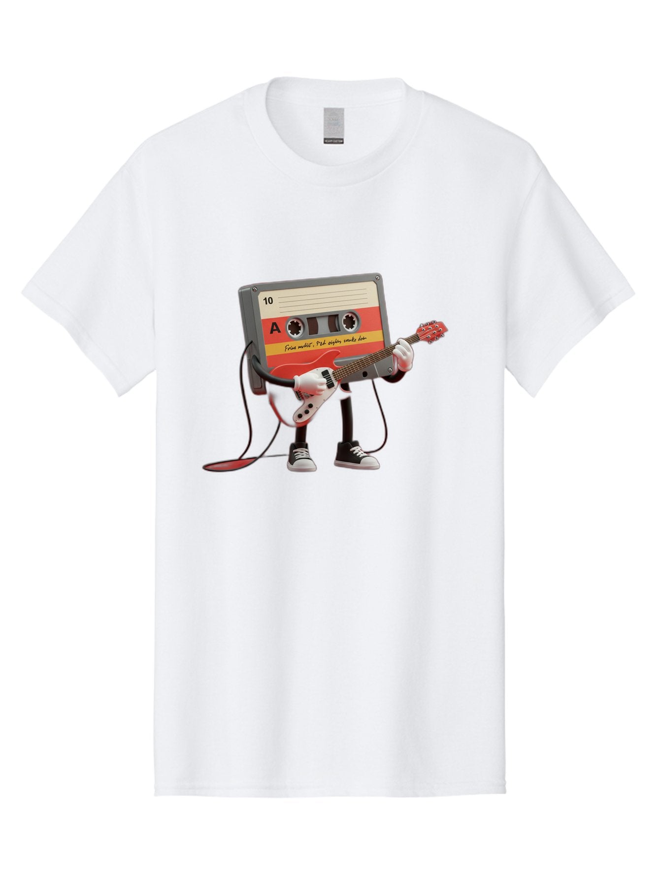 Cassette-Tape-Character-With-Guitar Men'S Graphic Tee, 100% Cotton, Comfortable Casual Summer Wear, Machine Washable, Cassette Tape Character, Playing Guitar, Music Lover, Retro Music, Nostalgic Vibe, 90S Music, Rock On, Guitar Hero, A10 Label Baa273 4