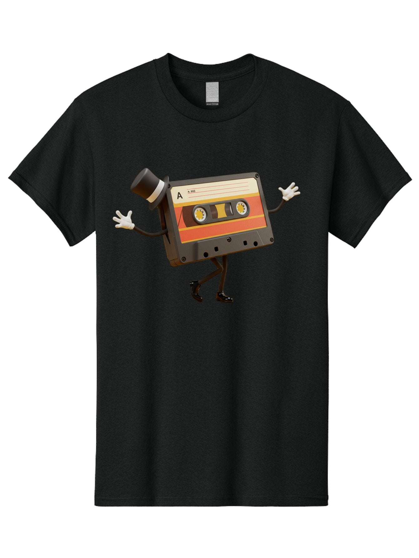 Cassette-Tape Men'S Graphic Tee, 100% Cotton, Comfortable Casual Summer Wear, Machine Washable, Retro Cassette Tape, Anthropomorphic Design, Top Hat, Gloves, Stick Figure Legs, Vintage Audio, Nostalgic Charm, Playful Illustration, Baa274 10
