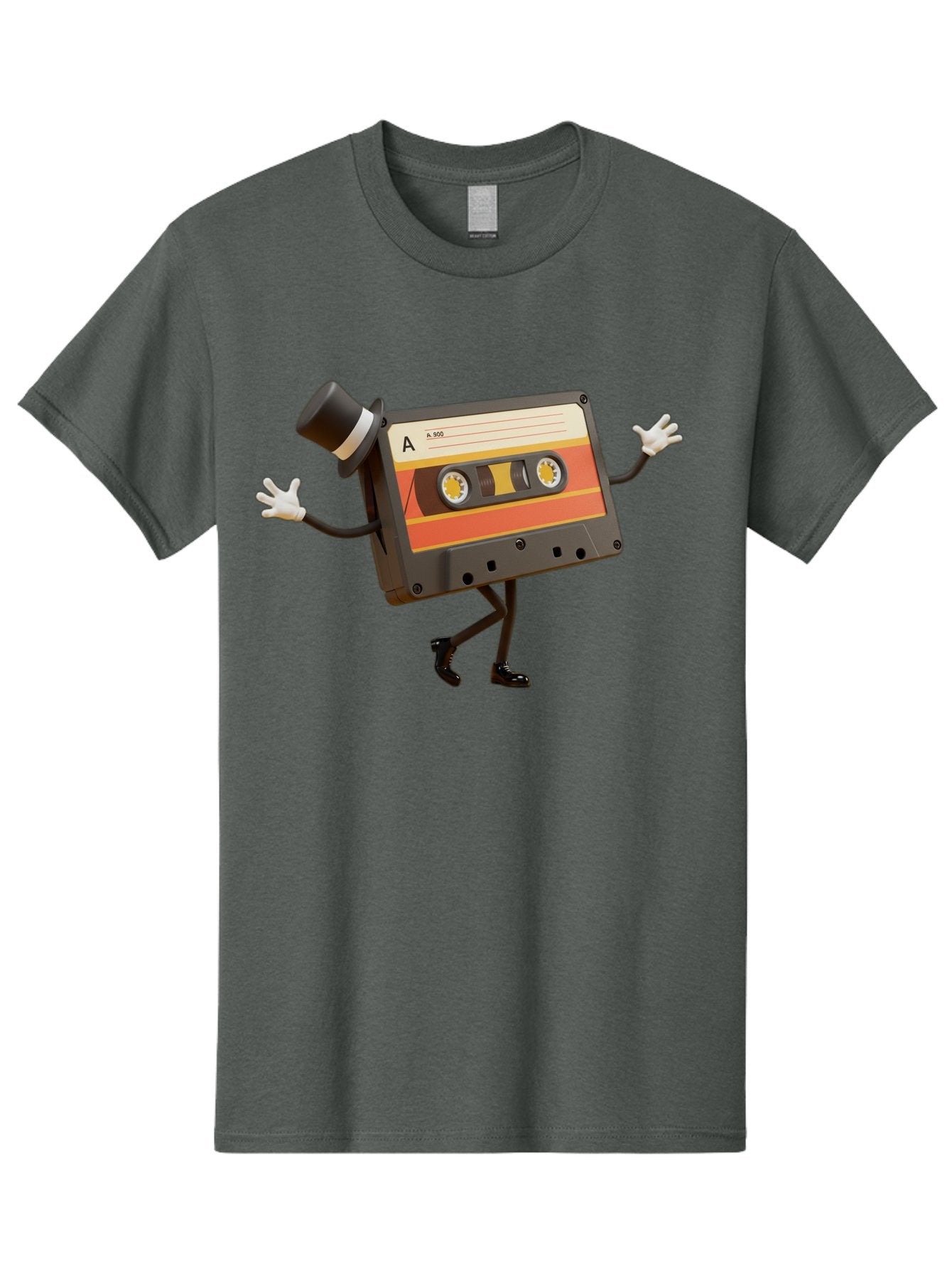 Cassette-Tape Men'S Graphic Tee, 100% Cotton, Comfortable Casual Summer Wear, Machine Washable, Retro Cassette Tape, Anthropomorphic Design, Top Hat, Gloves, Stick Figure Legs, Vintage Audio, Nostalgic Charm, Playful Illustration, Baa274 9