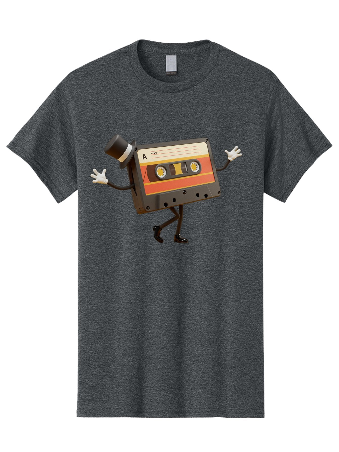 Cassette-Tape Men'S Graphic Tee, 100% Cotton, Comfortable Casual Summer Wear, Machine Washable, Retro Cassette Tape, Anthropomorphic Design, Top Hat, Gloves, Stick Figure Legs, Vintage Audio, Nostalgic Charm, Playful Illustration, Baa274 8