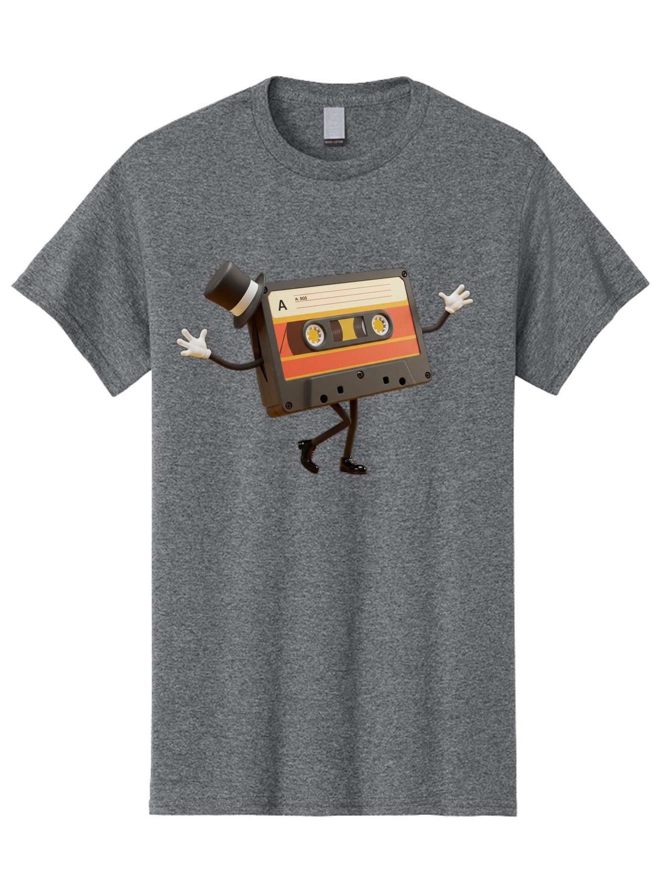 Cassette-Tape Men'S Graphic Tee, 100% Cotton, Comfortable Casual Summer Wear, Machine Washable, Retro Cassette Tape, Anthropomorphic Design, Top Hat, Gloves, Stick Figure Legs, Vintage Audio, Nostalgic Charm, Playful Illustration, Baa274 6