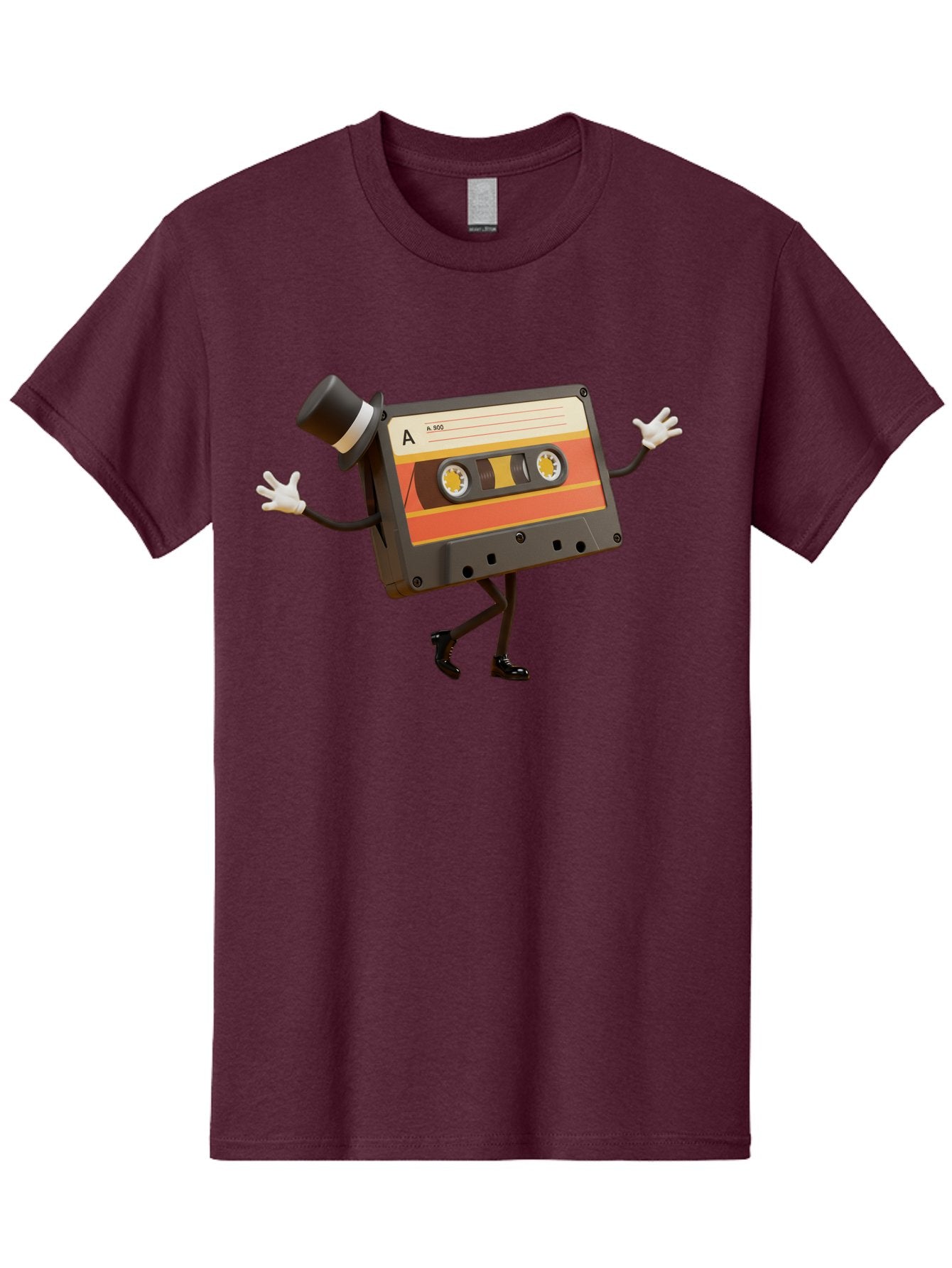 Cassette-Tape Men'S Graphic Tee, 100% Cotton, Comfortable Casual Summer Wear, Machine Washable, Retro Cassette Tape, Anthropomorphic Design, Top Hat, Gloves, Stick Figure Legs, Vintage Audio, Nostalgic Charm, Playful Illustration, Baa274 7