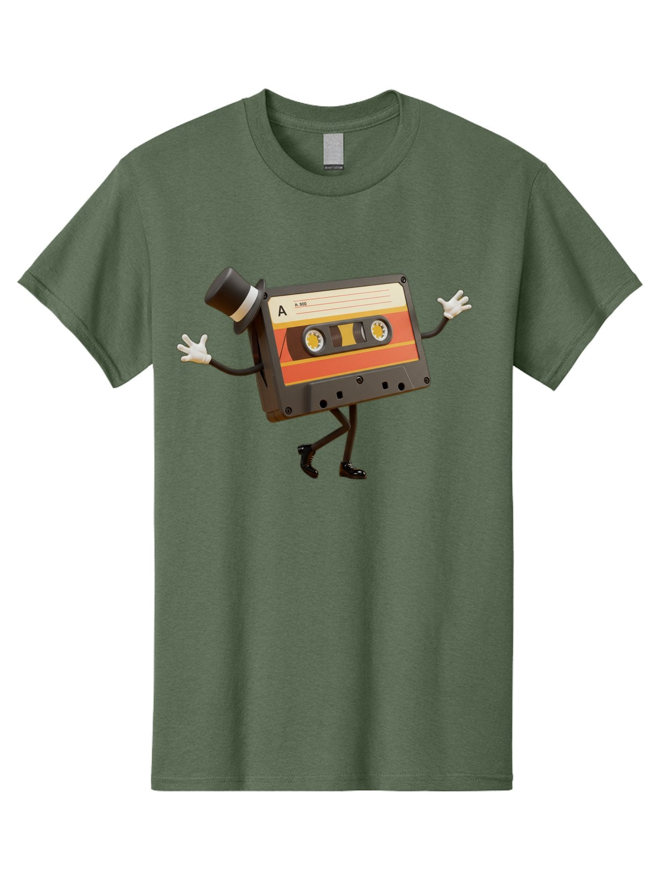 Cassette-Tape Men'S Graphic Tee, 100% Cotton, Comfortable Casual Summer Wear, Machine Washable, Retro Cassette Tape, Anthropomorphic Design, Top Hat, Gloves, Stick Figure Legs, Vintage Audio, Nostalgic Charm, Playful Illustration, Baa274 5