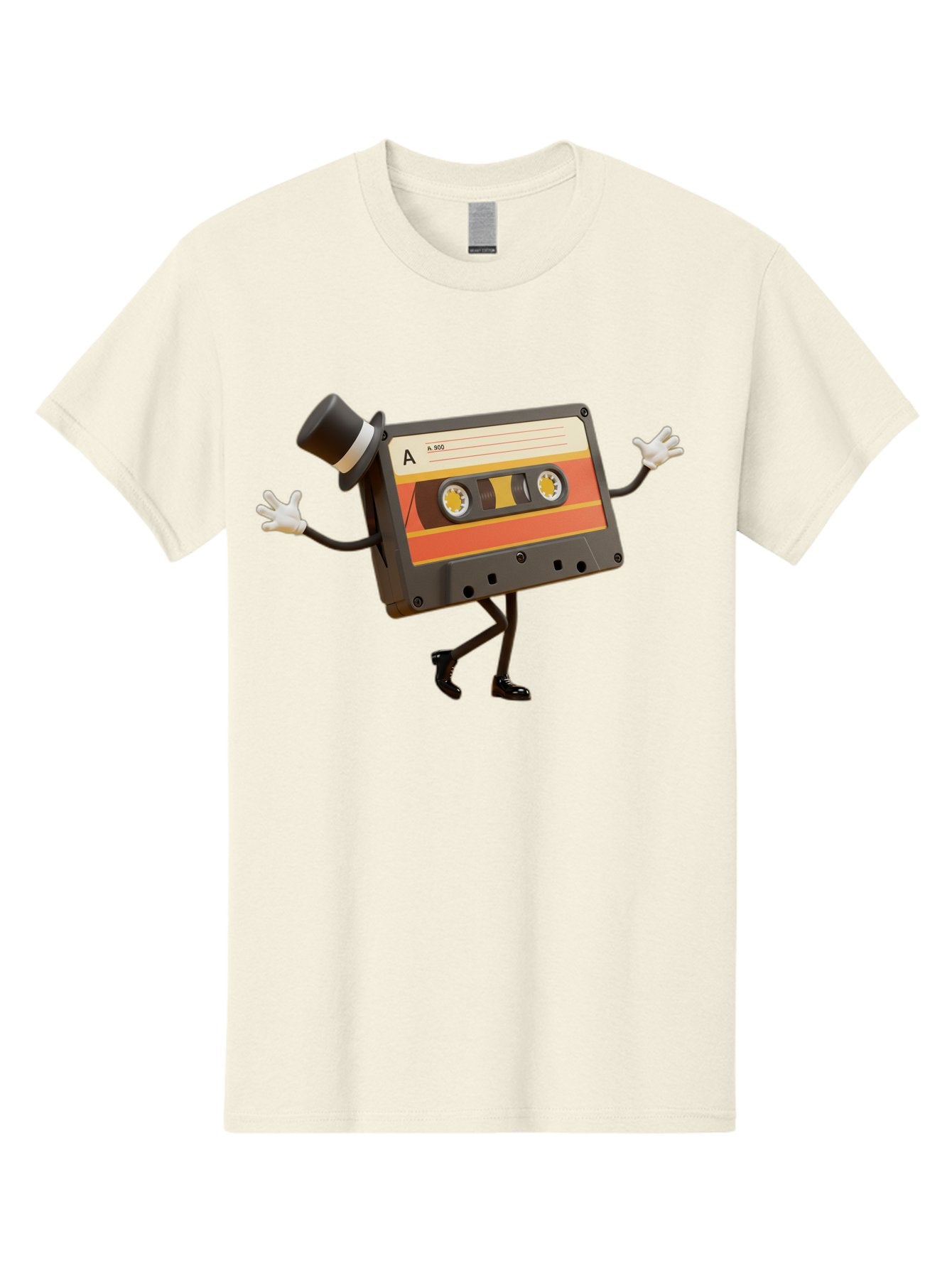 Cassette-Tape Men'S Graphic Tee, 100% Cotton, Comfortable Casual Summer Wear, Machine Washable, Retro Cassette Tape, Anthropomorphic Design, Top Hat, Gloves, Stick Figure Legs, Vintage Audio, Nostalgic Charm, Playful Illustration, Baa274 15