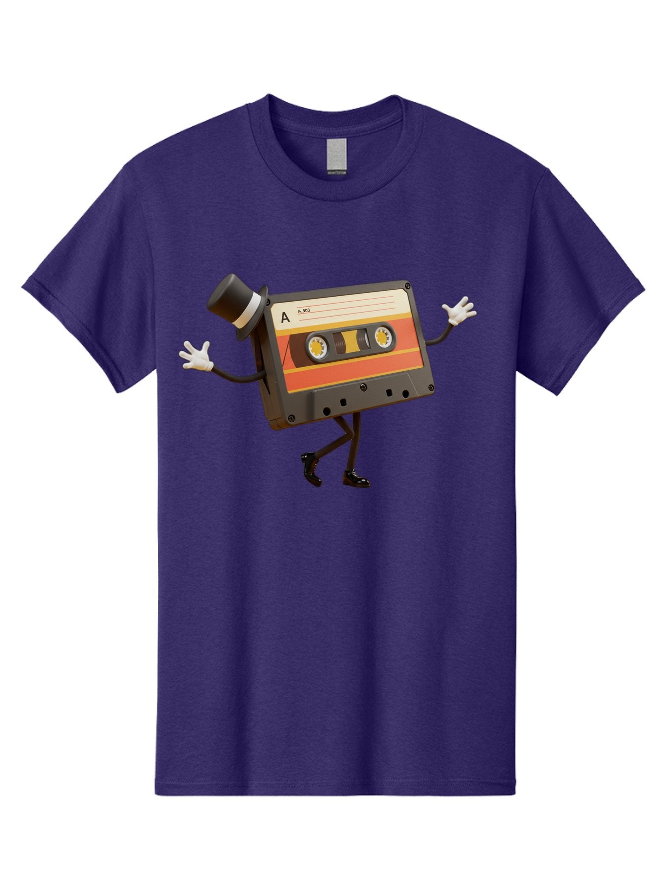 Cassette-Tape Men'S Graphic Tee, 100% Cotton, Comfortable Casual Summer Wear, Machine Washable, Retro Cassette Tape, Anthropomorphic Design, Top Hat, Gloves, Stick Figure Legs, Vintage Audio, Nostalgic Charm, Playful Illustration, Baa274 13