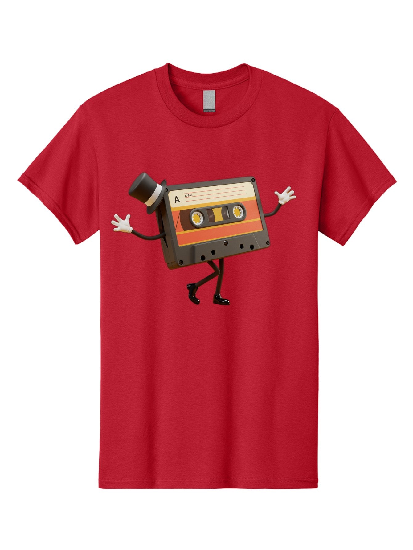 Cassette-Tape Men'S Graphic Tee, 100% Cotton, Comfortable Casual Summer Wear, Machine Washable, Retro Cassette Tape, Anthropomorphic Design, Top Hat, Gloves, Stick Figure Legs, Vintage Audio, Nostalgic Charm, Playful Illustration, Baa274 11
