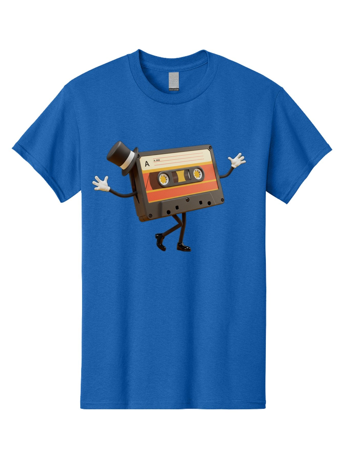 Cassette-Tape Men'S Graphic Tee, 100% Cotton, Comfortable Casual Summer Wear, Machine Washable, Retro Cassette Tape, Anthropomorphic Design, Top Hat, Gloves, Stick Figure Legs, Vintage Audio, Nostalgic Charm, Playful Illustration, Baa274 3
