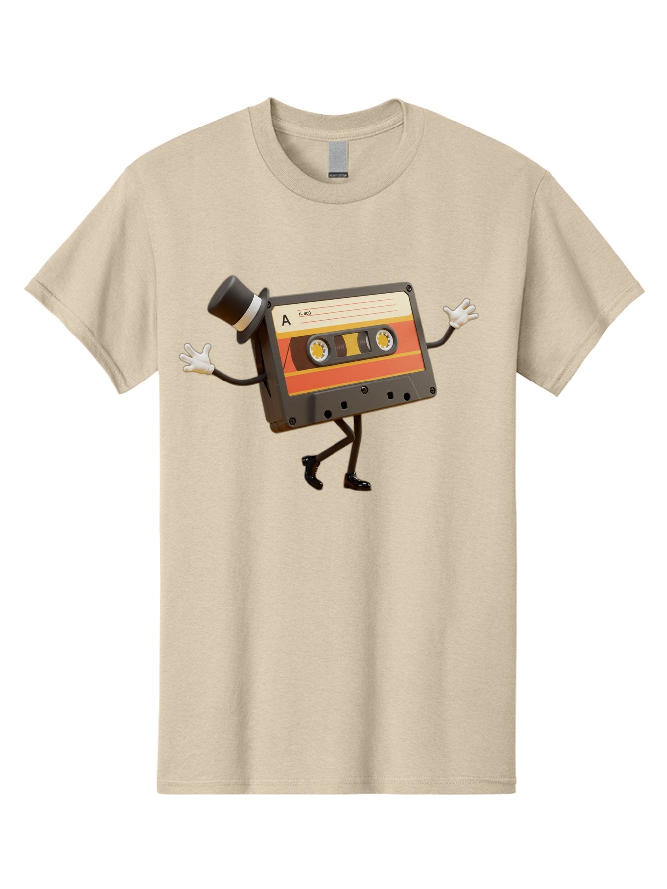 Cassette-Tape Men'S Graphic Tee, 100% Cotton, Comfortable Casual Summer Wear, Machine Washable, Retro Cassette Tape, Anthropomorphic Design, Top Hat, Gloves, Stick Figure Legs, Vintage Audio, Nostalgic Charm, Playful Illustration, Baa274 12