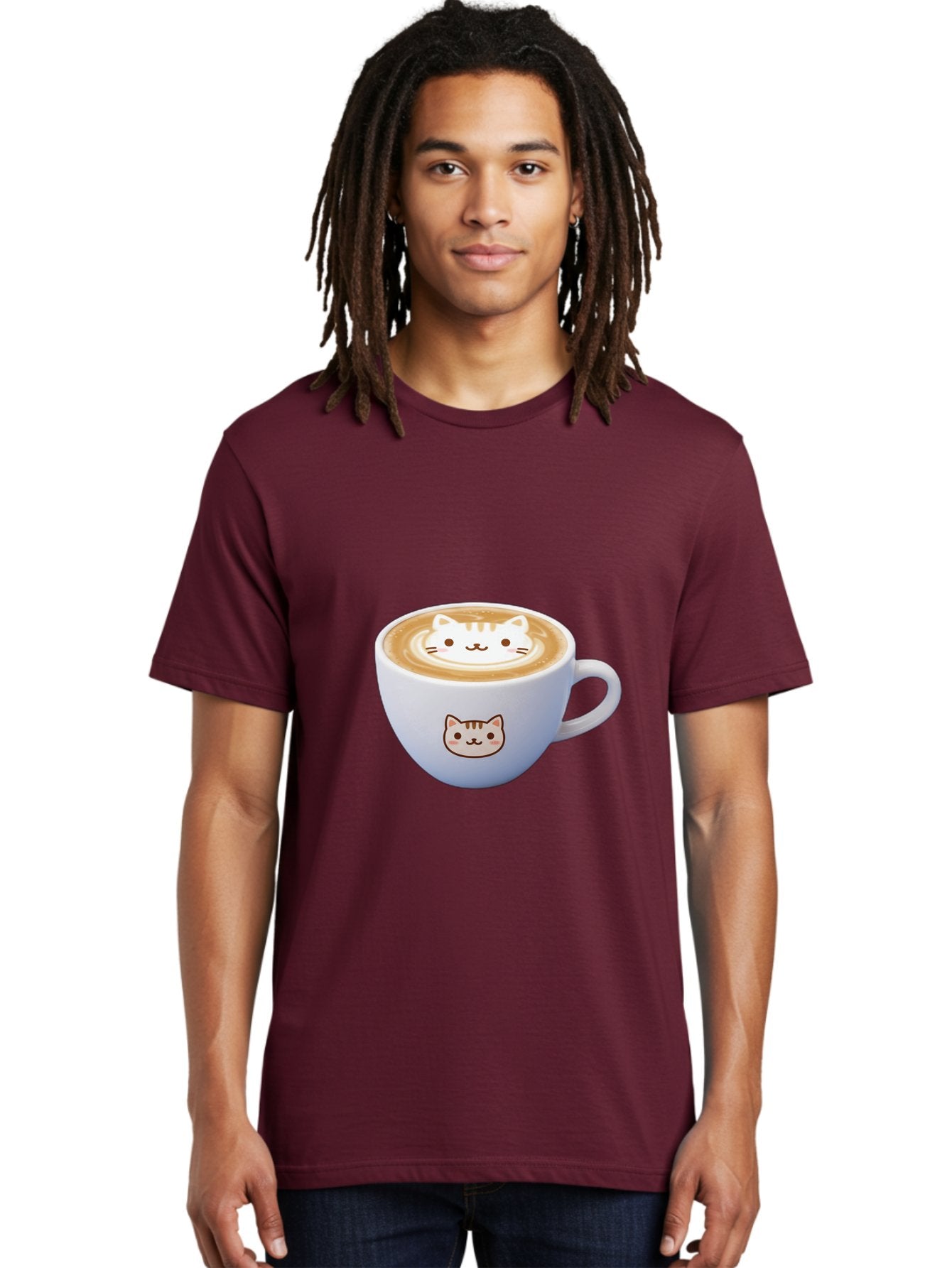 Cat-Coffee Men'S Graphic Tee, 100% Cotton, Comfortable Casual Summer Wear, Machine Washable, Cat Face Latte Art, Coffee Cup Design, Feline Illustration, Cute Cat Graphics, Coffee Culture, Latte Art, Adorable Cat Face Baa275 19