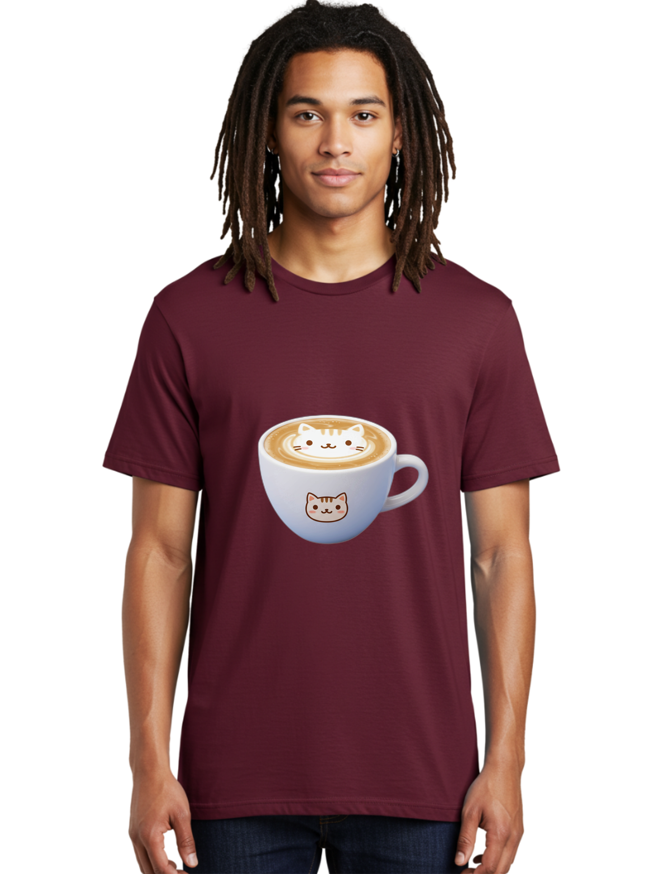 Cat-Coffee Men'S Graphic Tee, 100% Cotton, Comfortable Casual Summer Wear, Machine Washable, Cat Face Latte Art, Coffee Cup Design, Feline Illustration, Cute Cat Graphics, Coffee Culture, Latte Art, Adorable Cat Face Baa275 22